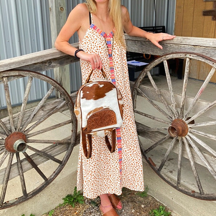 Andree Women's Aztec Embroidered Cream & Camel Dress - Boho Chic Maxi Dress for Summer, Beach, Vacations & Festivals