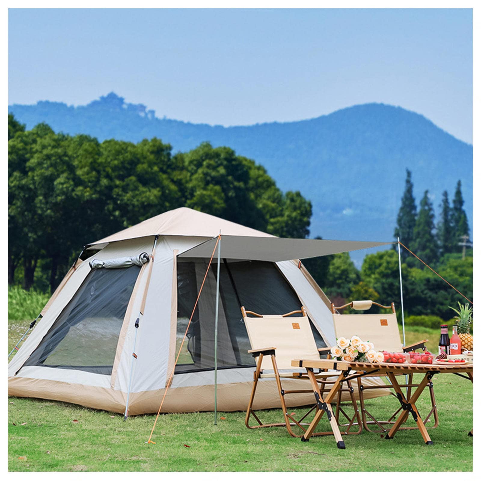 4-Person Camping Tent with Double Doors & 4 Windows - Waterproof, Insect-Proof, Quick Setup & Stable Design for Outdoor Adventures, Hiking, and Family Camping Trips