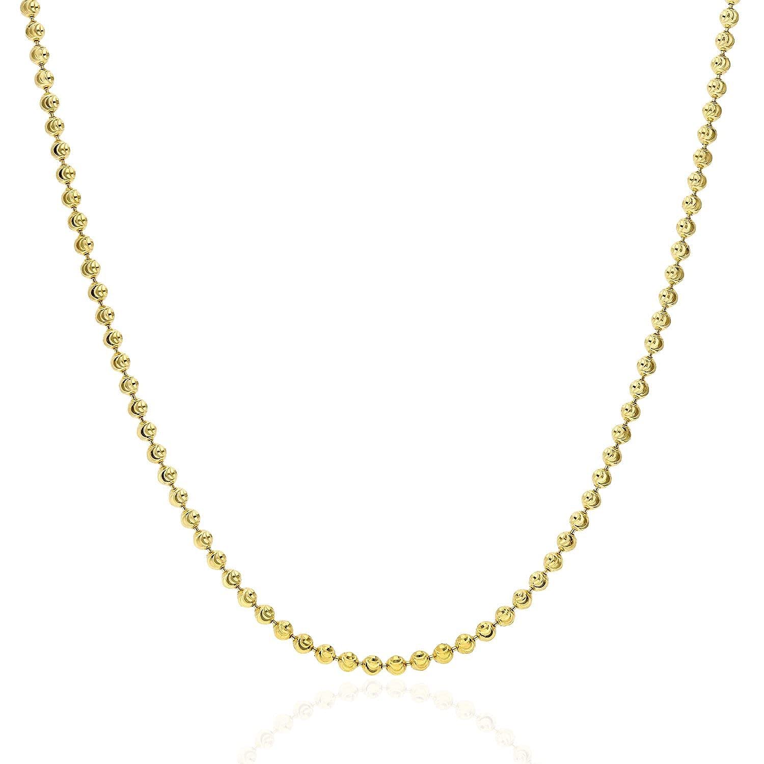 Yellow Gold Over Silver 2.3mm Ball Bead Moon Cut Dog Tag Chain Necklace 16