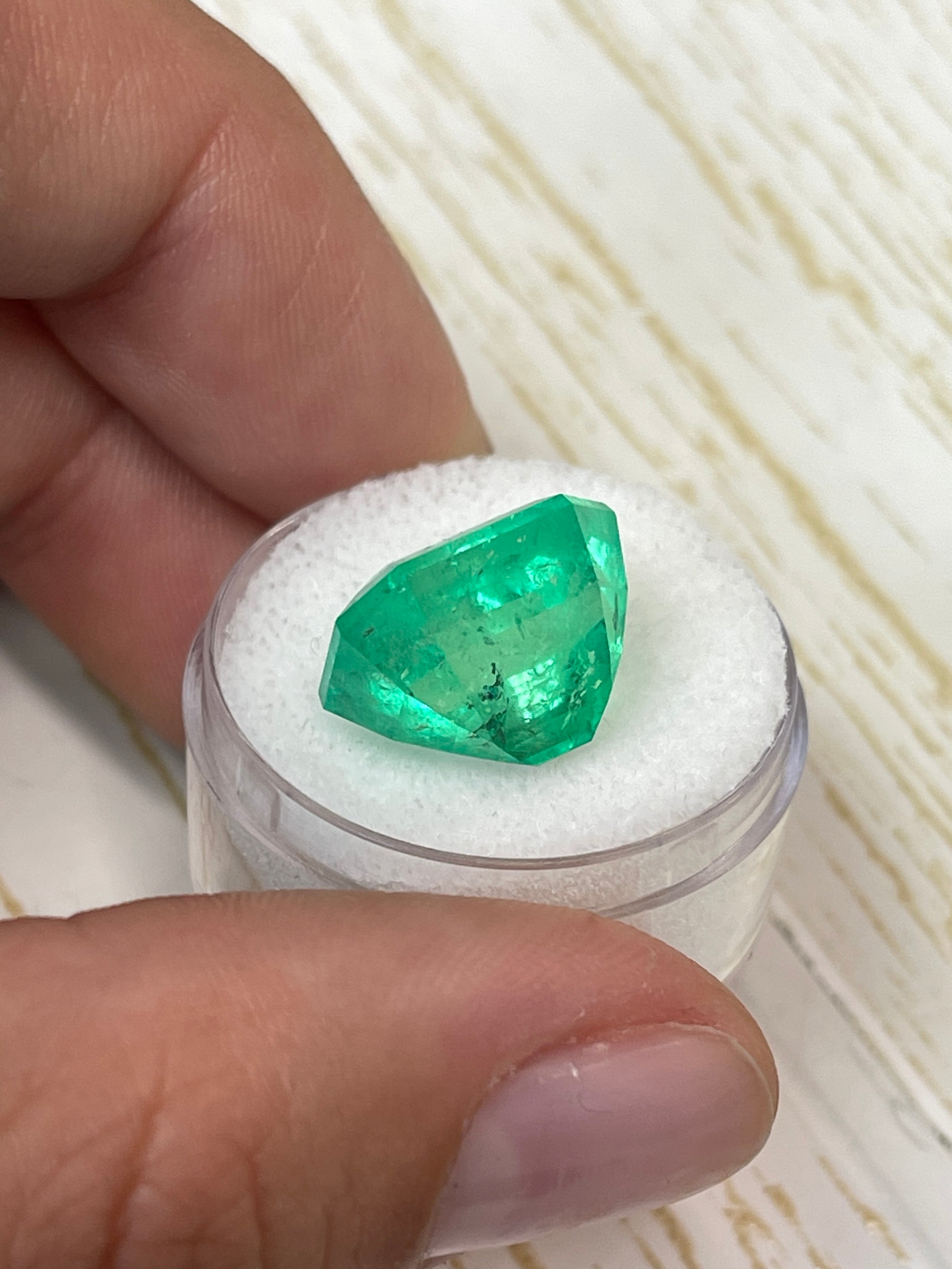 13.22 Carat GIA Certified Muzo Yellowish Green Colombian Emerald - Loose Natural Emerald Cut Gemstone for Jewelry Making & Engagement Rings