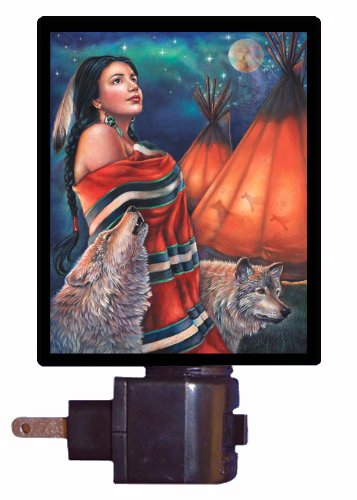 Native American Night Light - Legend of The Wolf Maiden LED Cultural Night Lamp | Bedroom Decor, Nursery Light, Gift for Spiritual Home Decor