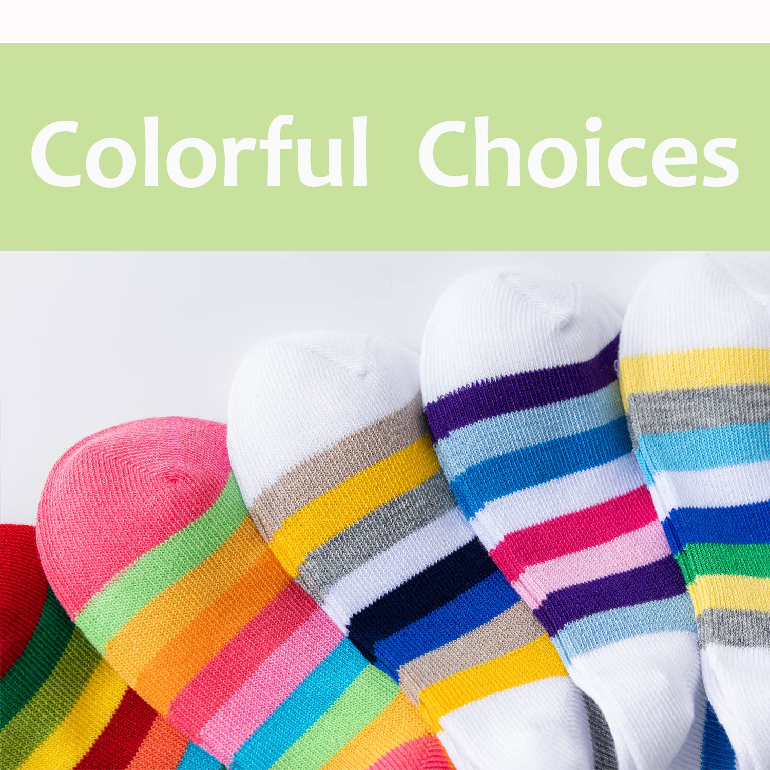 Marchare Girls Seamless Cotton Socks - Rainbow Stripes Crew Socks 5 Pack for Kids, School, Play & Everyday Wear | Soft & Comfortable Toddler Socks for Active Girls