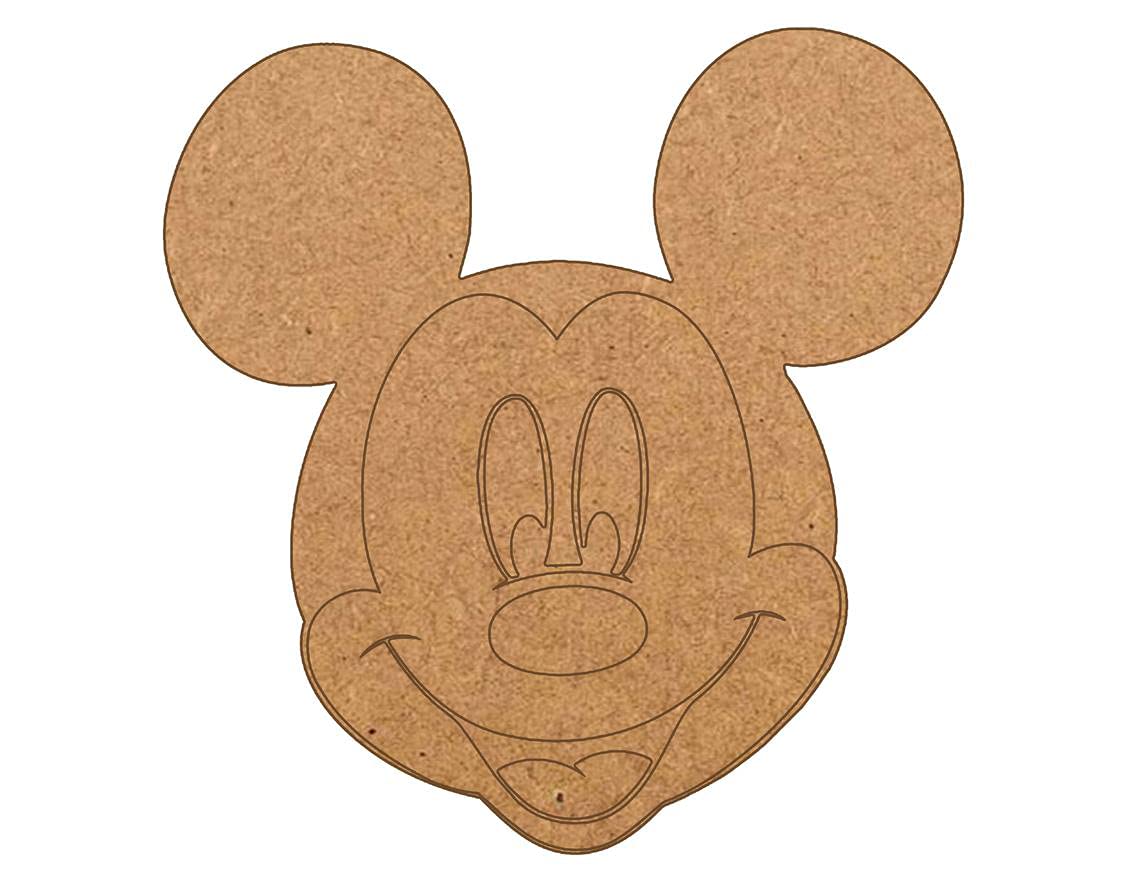 Whittlewud Mickey Mouse Engraved Ears MDF Wood Blank - 3 Inch DIY Disney Crafting Laser Cutout for Scrapbooking, Home Decor & Party Supplies