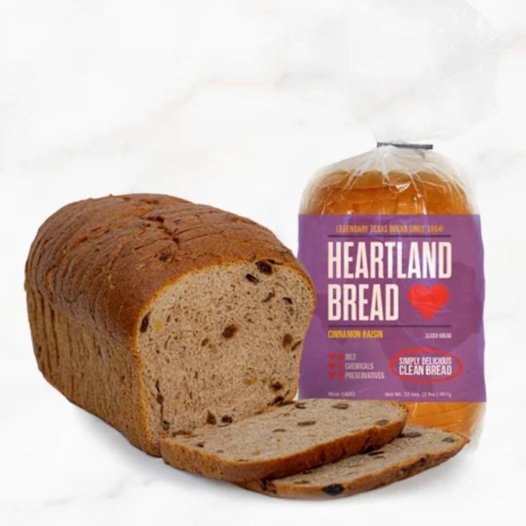 Organic Raisin Cinnamon Walnut Bread - Heartland Bread Sliced Loaf, 32oz | No Fats, Oils, Chemicals or Preservatives | 100% Natural Homemade Taste | Perfect for Breakfast, Snacks & Healthy Eating