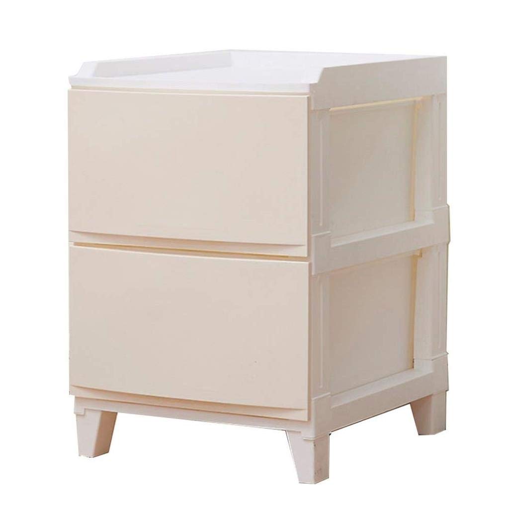 FLYIFE Overbed Table with 2 Drawers - Multifunctional Bedside Nightstand, Stackable Coffee Side Table with Plastic Storage Box - Perfect for Small Spaces, Dorm Rooms & Home Office Organization