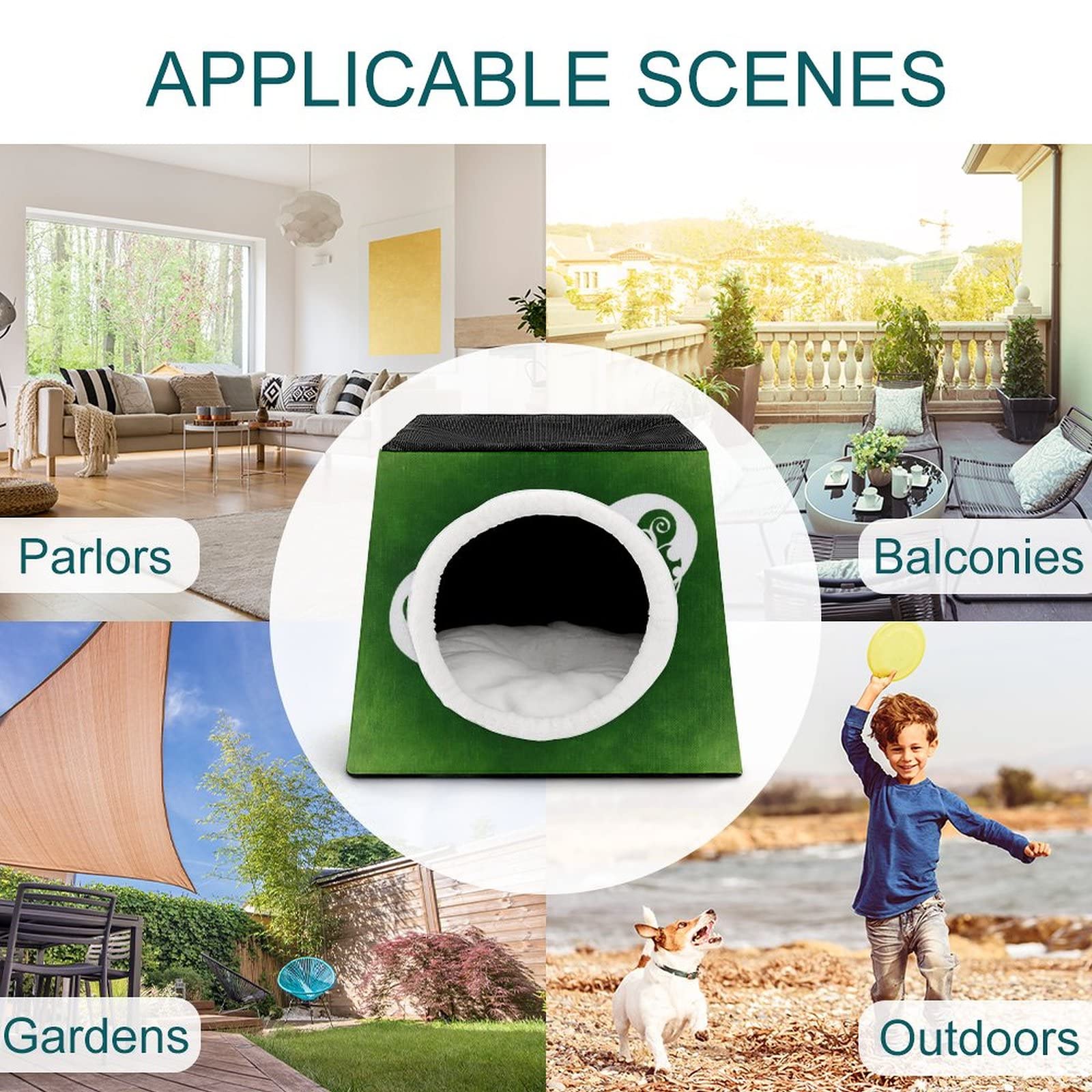 Printed Cat Houses & Condos - Foldable Cat Cube Bed with Removable Pillow, Green Butterfly Design | Cozy Pet Furniture for Indoor Cats, Perfect for Lounging & Napping in Living Room or Bedroom