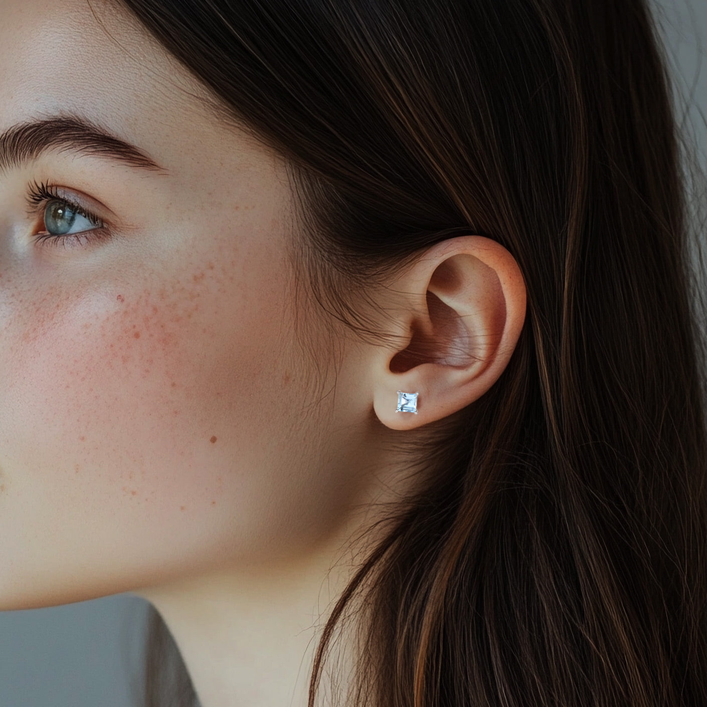 5mm Square Cut Aquamarine Stud Earrings in 14K White Gold - Classic Basket Setting for Women, Perfect for Weddings, Anniversaries & Everyday Elegance