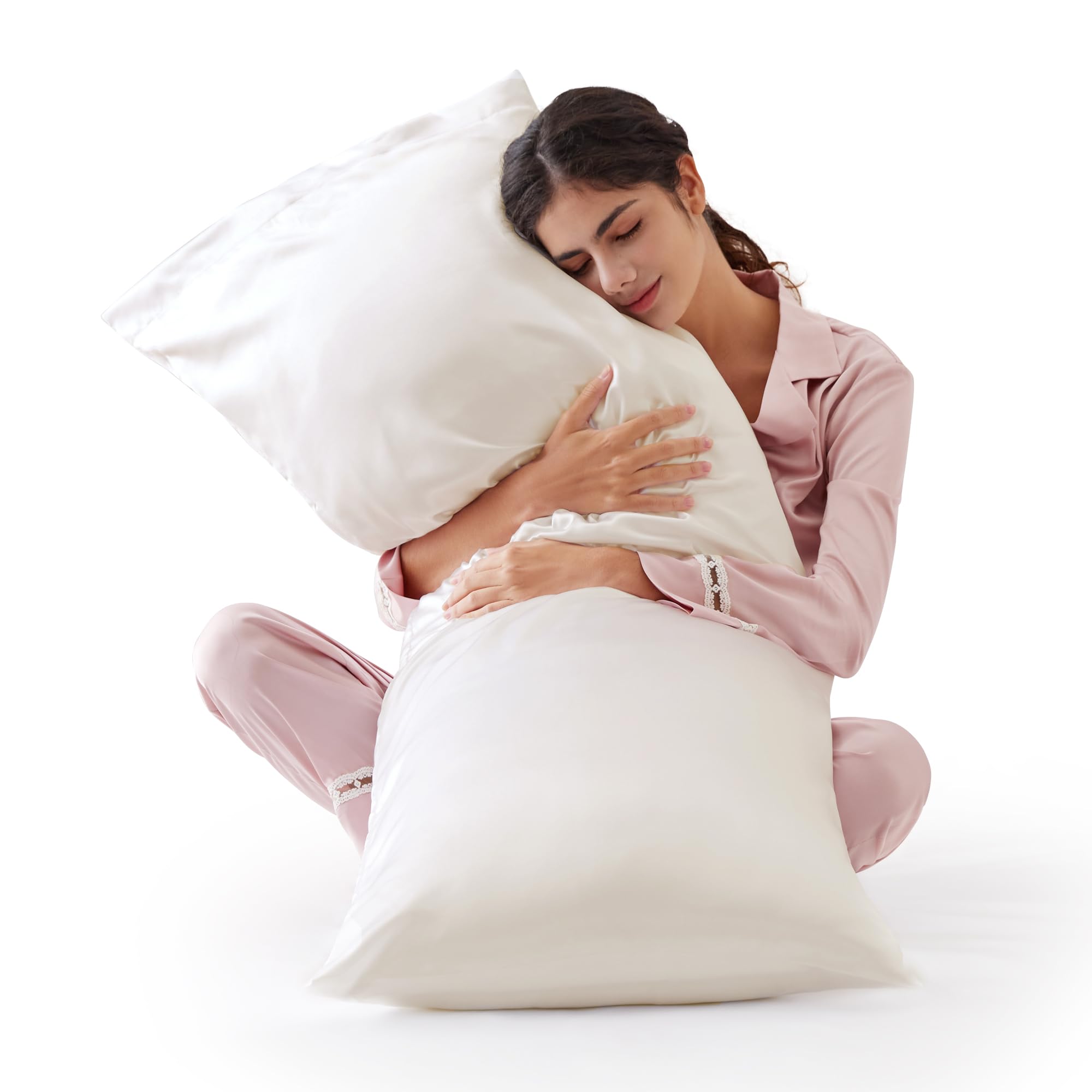 Love's Cabin 20x54 Inch Ivory White Body Pillow Cover - Soft Satin Cooling Pillowcase with Envelope Closure for Hair & Skin Care - Silky Smooth Like Silk Pillowcase - Perfect for Sleeping, Travel & Home Decor