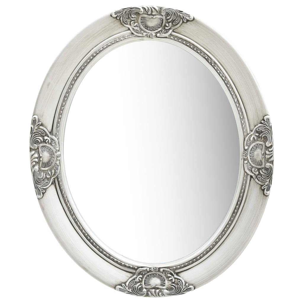 Baroque Style Wall Mirror - Rustic Silver Hanging Mirror for Bedroom, Living Room & Bathroom Decor - 19.7