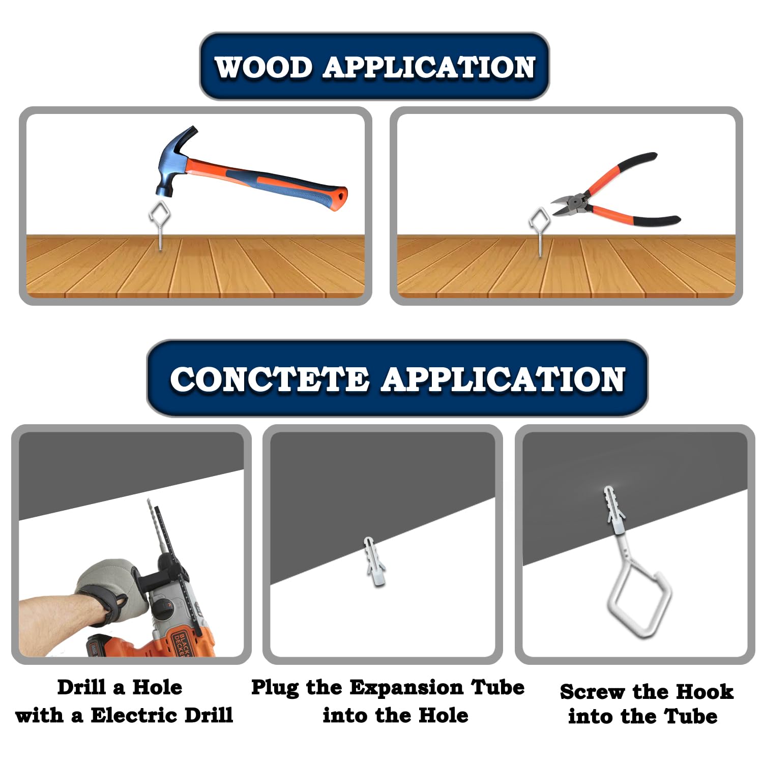 10-Pack Heavy Duty Screw-In Hooks with Safety Buckle - 2.2