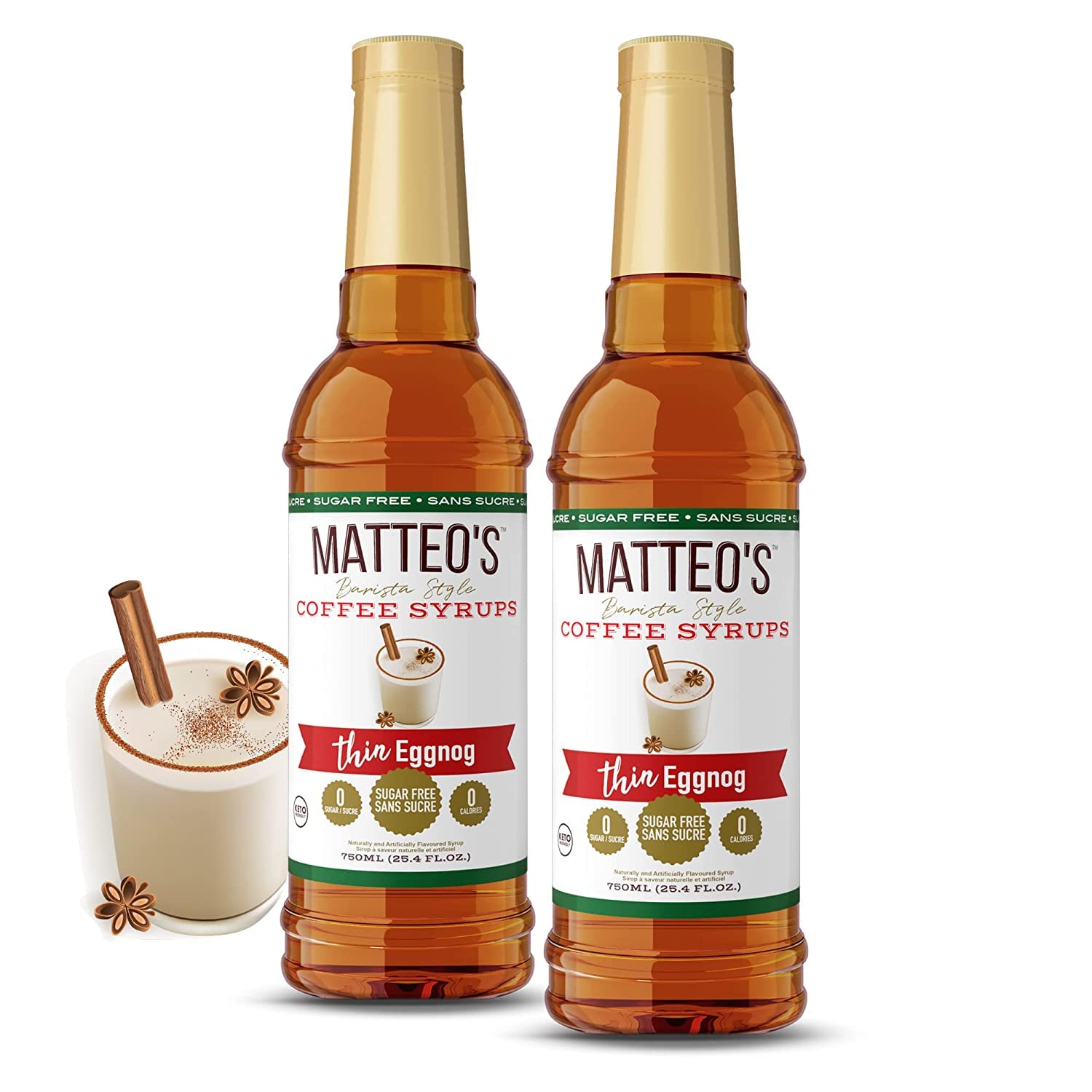 Sugar Free Coffee Flavoring Syrup - Matteo's Eggnog Flavor (25.4 Oz, 2 Count) | 0 Calorie, 0 Sugar, Keto Friendly | Perfect for Coffee, Lattes, Desserts & Holiday Drinks