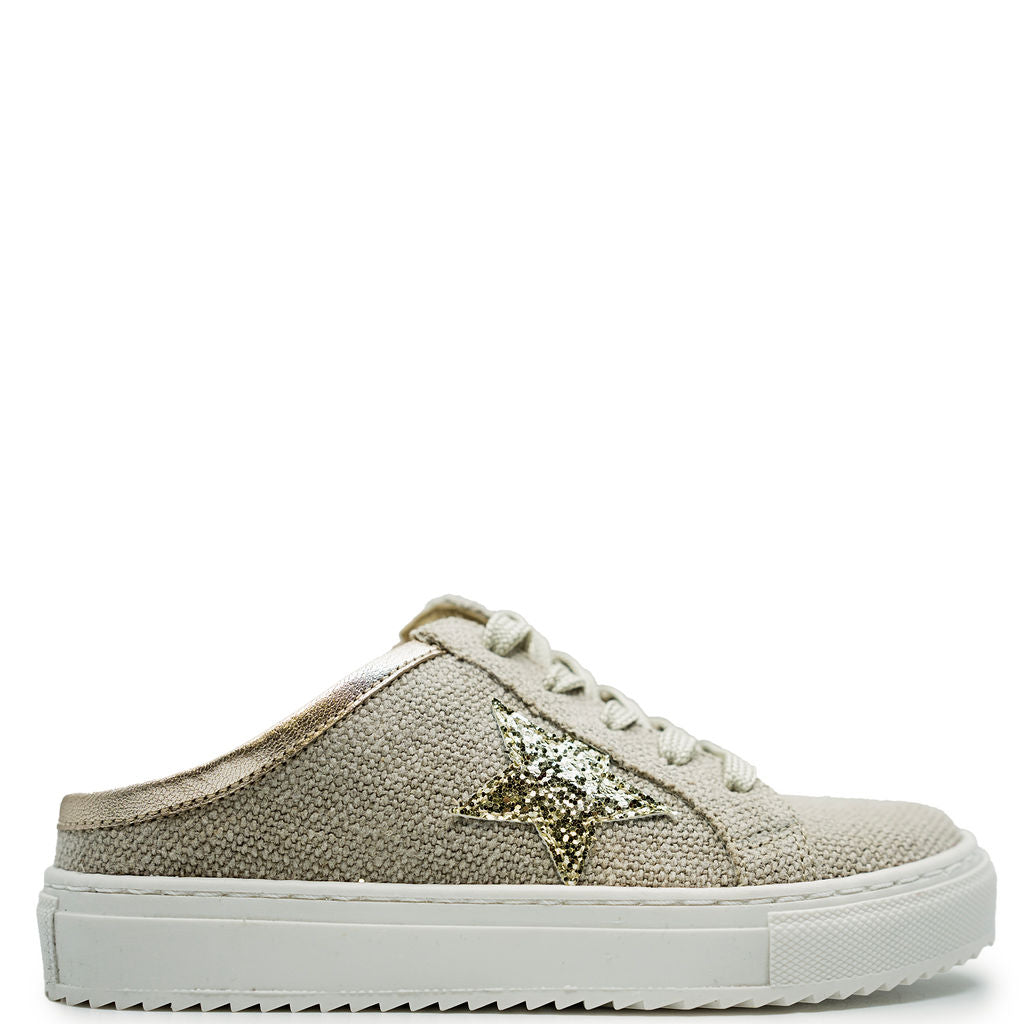 Blublonc Women's Linen Star Sneaker Mules - Comfortable Slip-On Loafers with Arch Support | Perfect for Casual Wear, Office & Travel