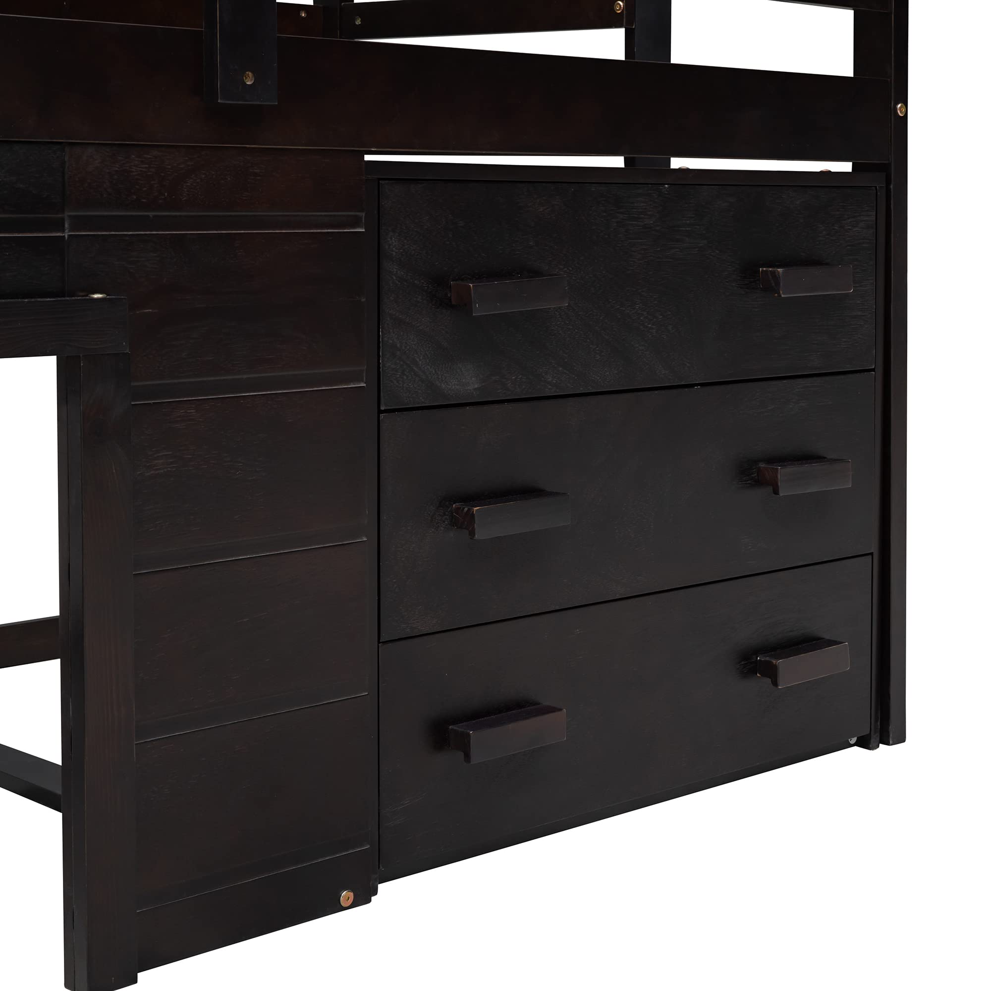 Harper & Bright Designs Wooden Twin Loft Bed with Storage Drawers, Cabinet & Bedside Tray - Kids Low Loft Bed for Boys & Girls (Twin, Espresso) - Perfect for Small Bedrooms, Dorm Rooms & Space-Saving Kids' Rooms