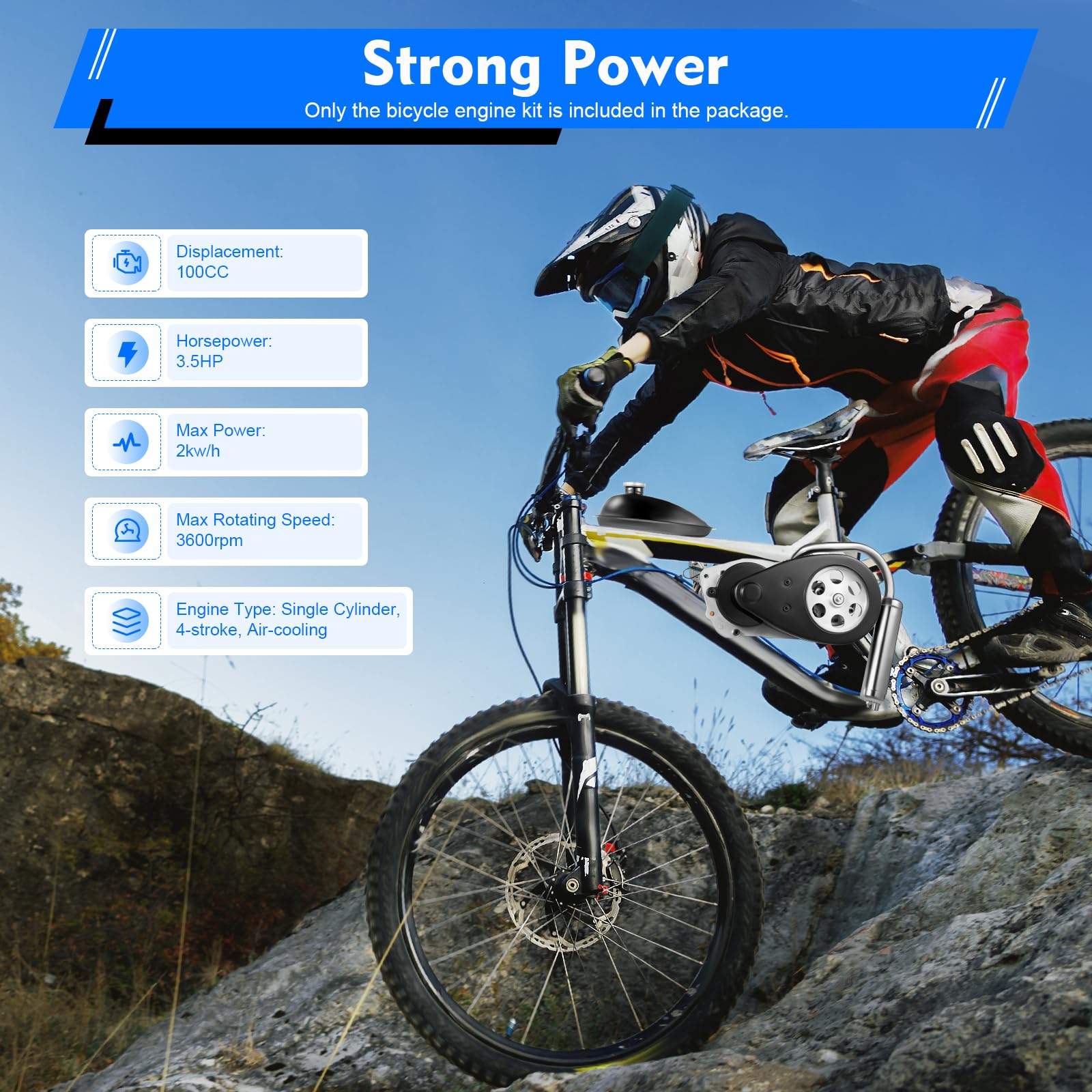 100CC 4-Stroke Gas Bicycle Engine Kit - Complete Motorized Bike Conversion Set with Air-Cooling System for Adults - Perfect for Commuting, Off-Road Adventures & DIY Bike Projects
