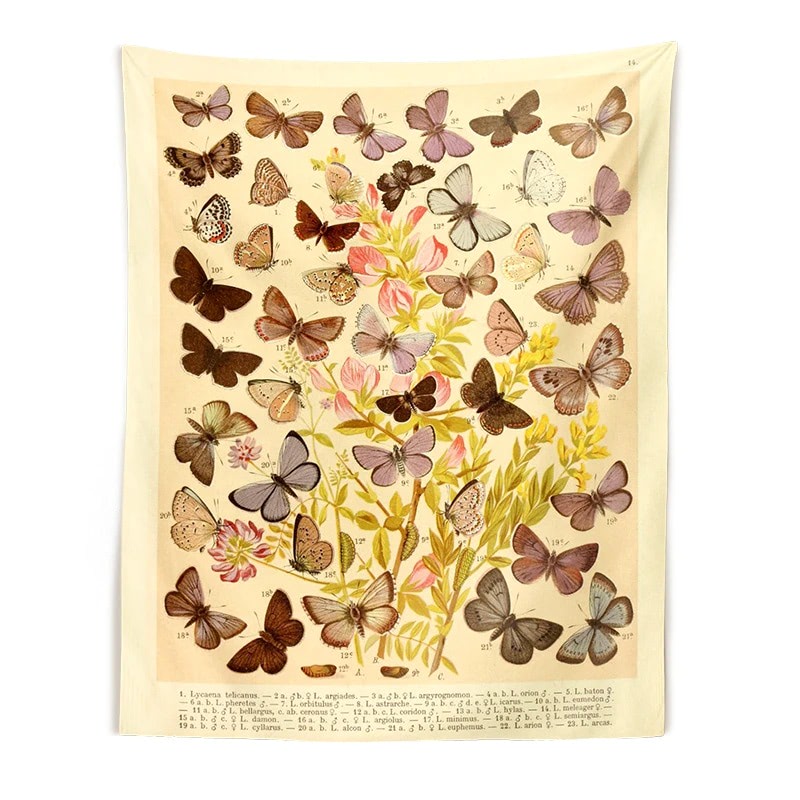 Butterfly Species Botanical Tapestry Wall Hanging - Nature Inspired Home Decor for Living Room, Bedroom & Office