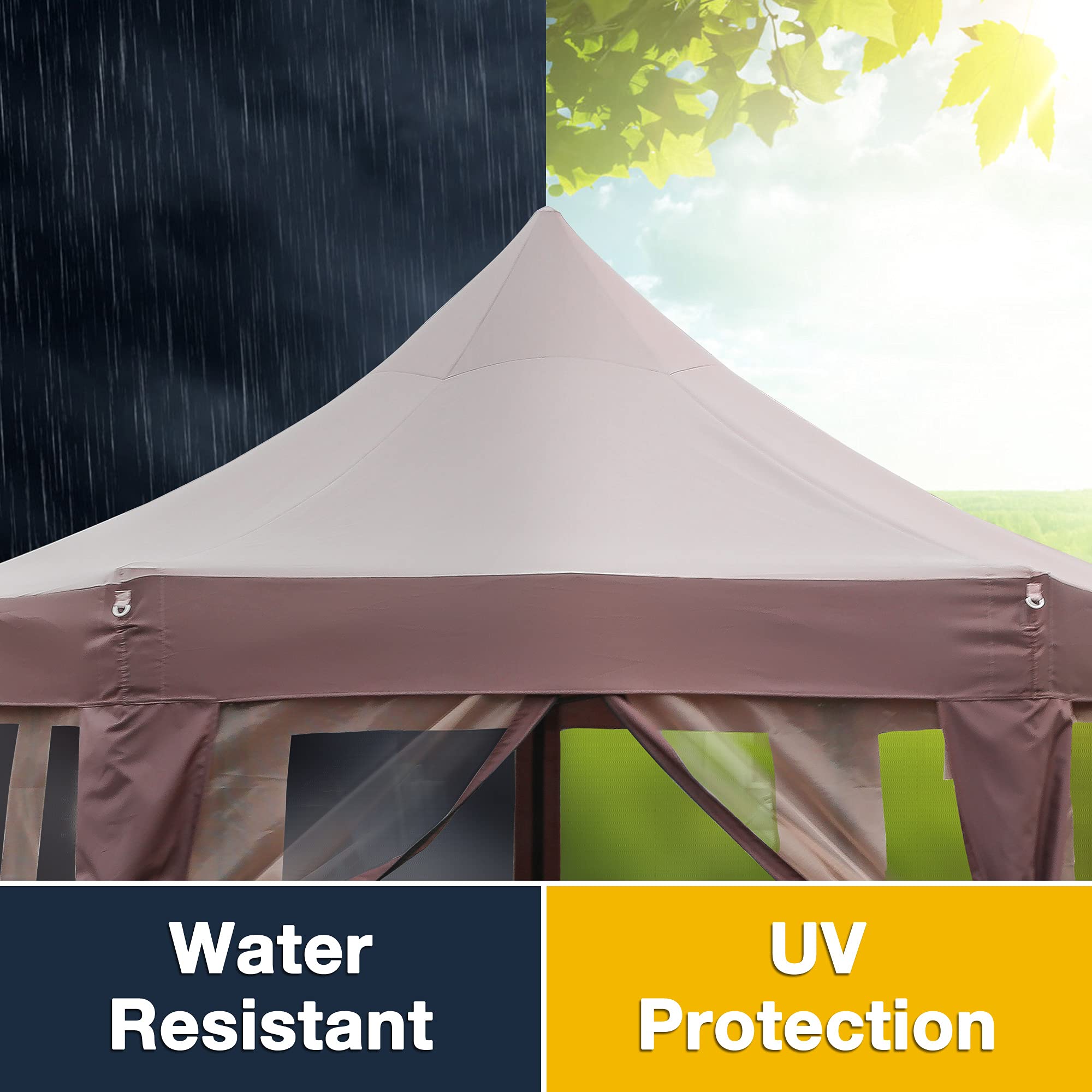 12'x12' Instant Pop Up Gazebo Tent with Mosquito Net - Portable Outdoor Canopy Shelter with Carrying Bag for Patio, Garden, Deck, Backyard & Parties - Perfect for BBQs, Camping & Beach Outings (Coffee)