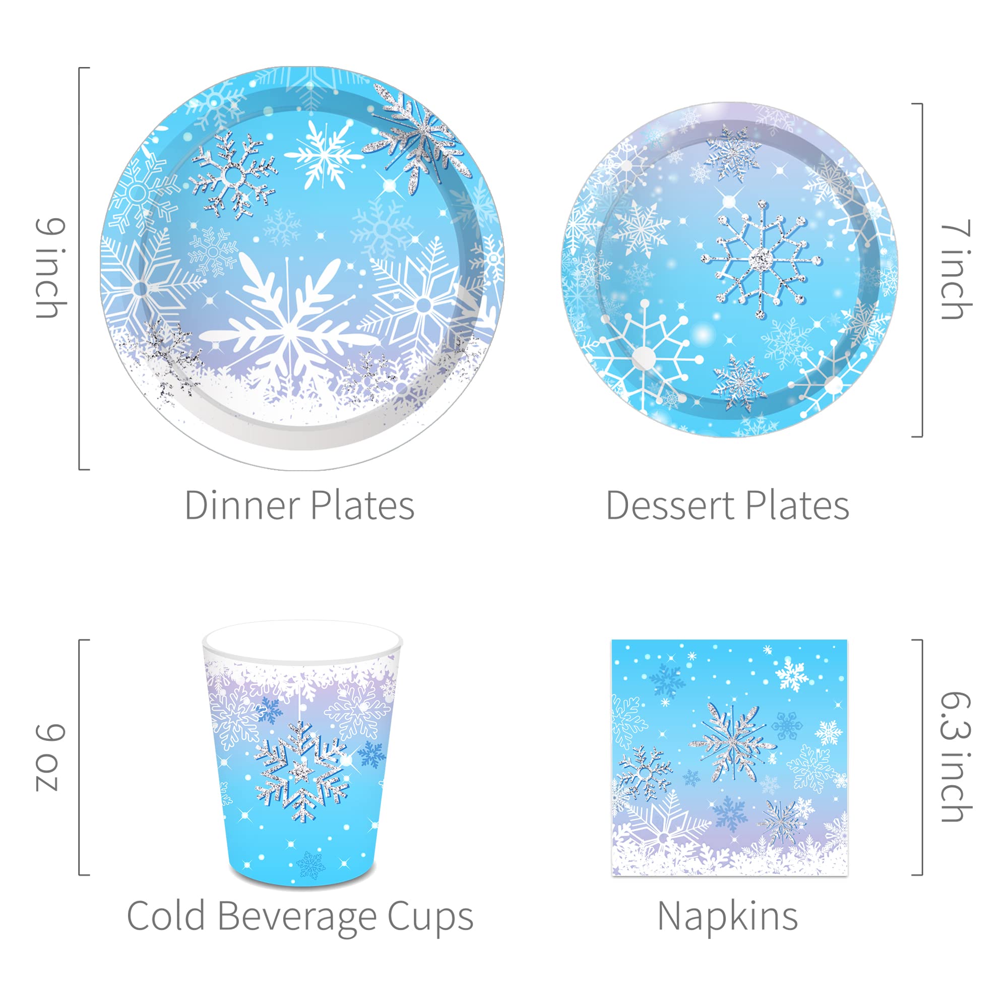 116-Piece Snowflake Winter Wonderland Party Supplies Set - 16 Guest Tableware Kit with Plates, Napkins, Cups & Forks for Christmas, Birthday & Holiday Celebrations | Perfect for Winter Themed Parties, Family Gatherings & Festive Decorations