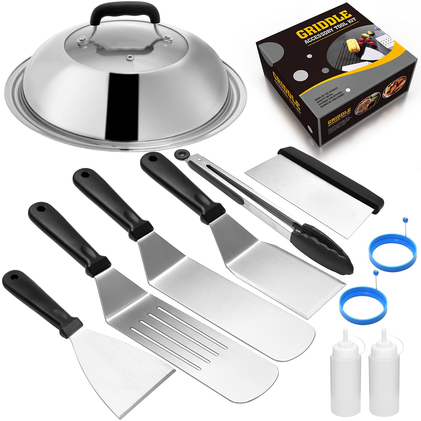 **Blackstone & Camp Chef Griddle Accessories Set - Heavy Duty Flat Top Griddle Scraper & Melting Dome for Outdoor Cooking, BBQ & Camping - Perfect for Backyard Grilling, Tailgating & RV Trips**
