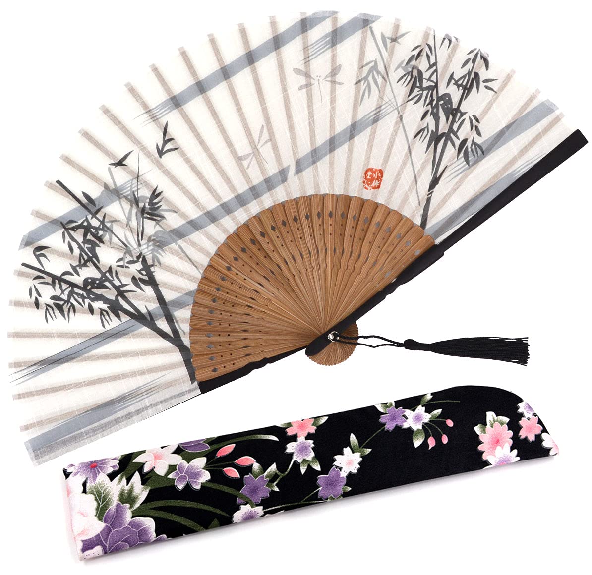 Amajiji Folding Handheld Fan for Women - Elegant Bamboo Silk Fan for Wedding, Party, Dance Performance & Decoration | Perfect Gift for Bridesmaids, Dancers & Summer Outdoor Events