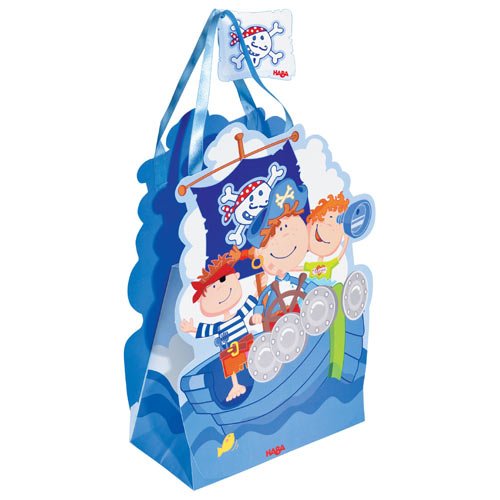 Pirate Ship Themed Gift Bags with Tags - 8x16x5 Inch Party Favor Bags for Kids Birthday, Baby Shower & Treasure Hunt Games - HABA Gifts Clearance Sale