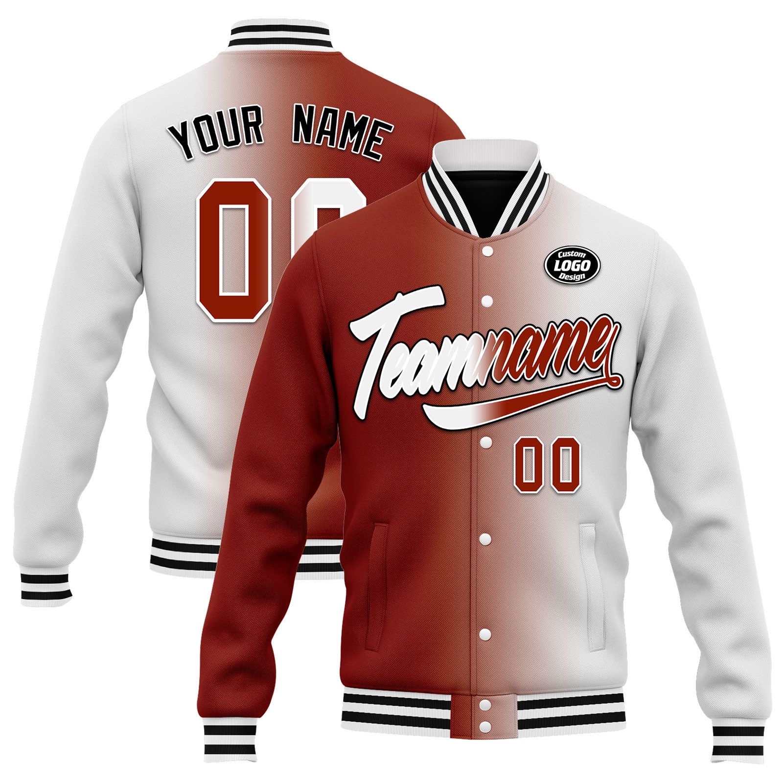 Custom Gradient Fashion Bomber Jacket - Personalized Varsity Letterman Jacket with Full Snap Closure (FZ005 D028016) - Perfect for Casual Wear, Street Style & School Events