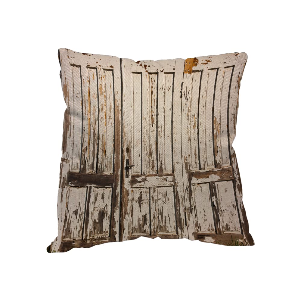 Vintage White Painted Wooden Door Throw Pillow Covers - 20x20 Inch Antique Brown Crack Lumber Square Cushion Covers for Sofa, Couch, Bed & Chair - Perfect for Farmhouse, Rustic and Boho Home Decor