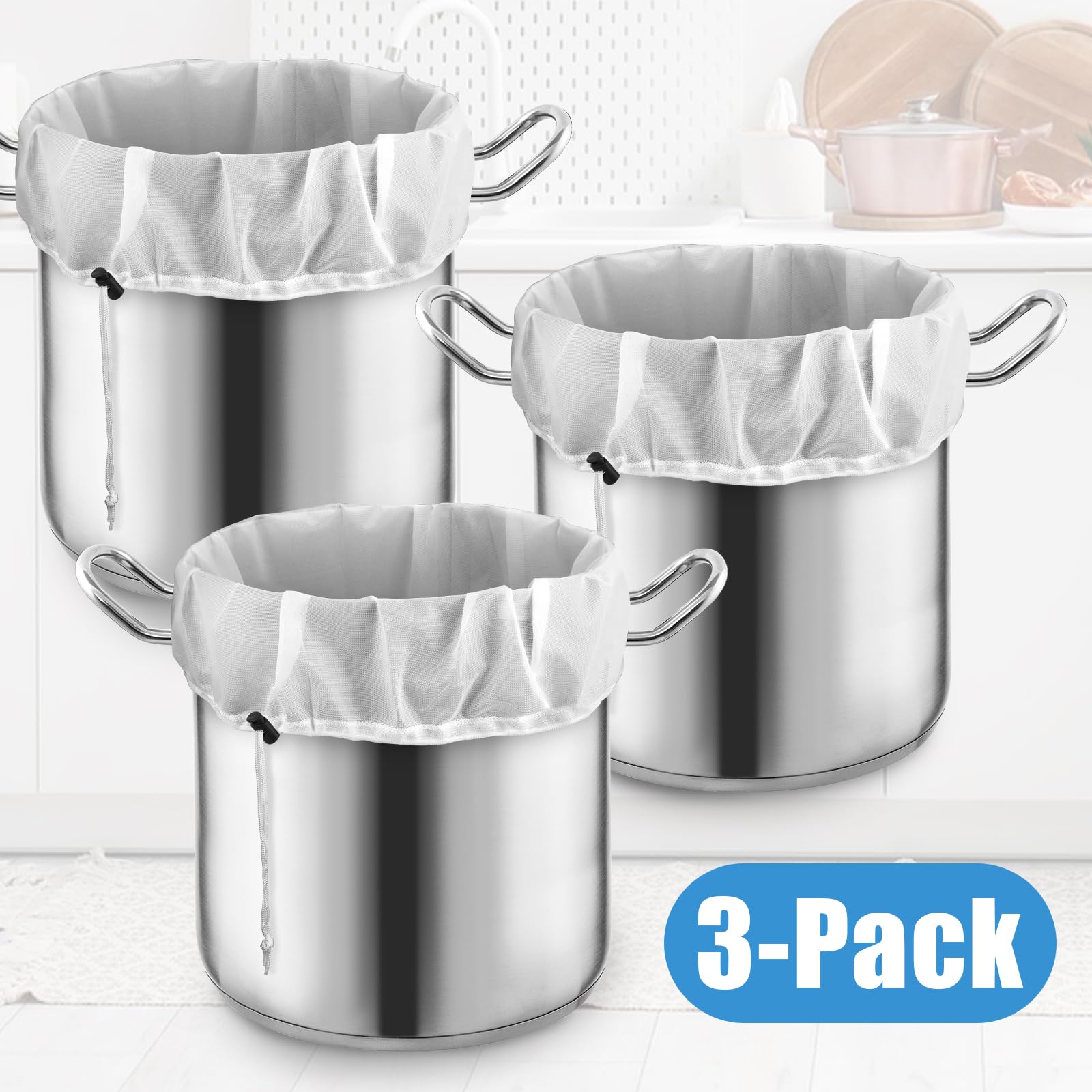 3-Pack Extra Large Reusable Brew Bags - 250 Micron Fine Mesh Straining Bags (26