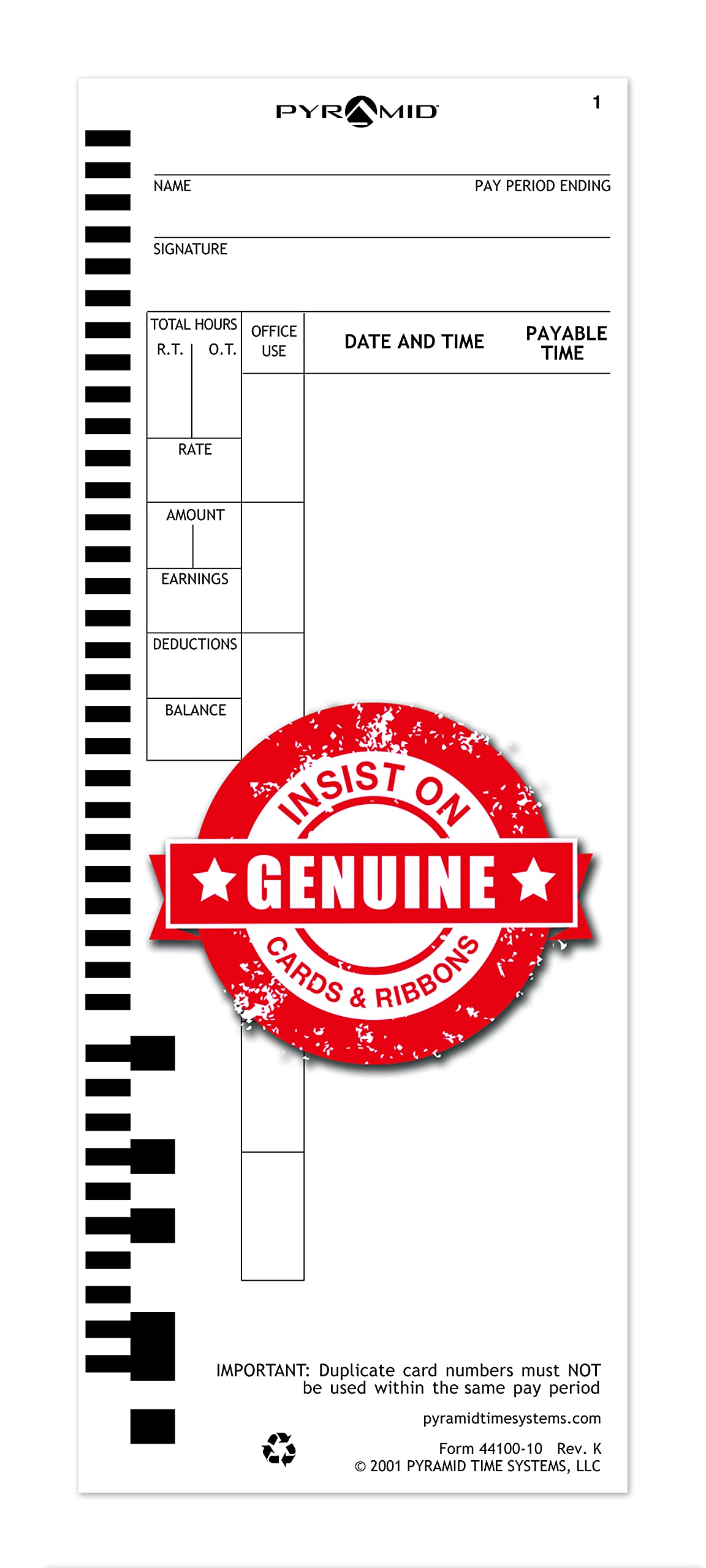 Authentic Pyramid Time Cards (1,000 Count) - Compatible with 4000, 4000Pro, 4000ProK & 5000 Series Time Clocks - Ideal for Employee Time Tracking & Payroll Management in Offices & Businesses