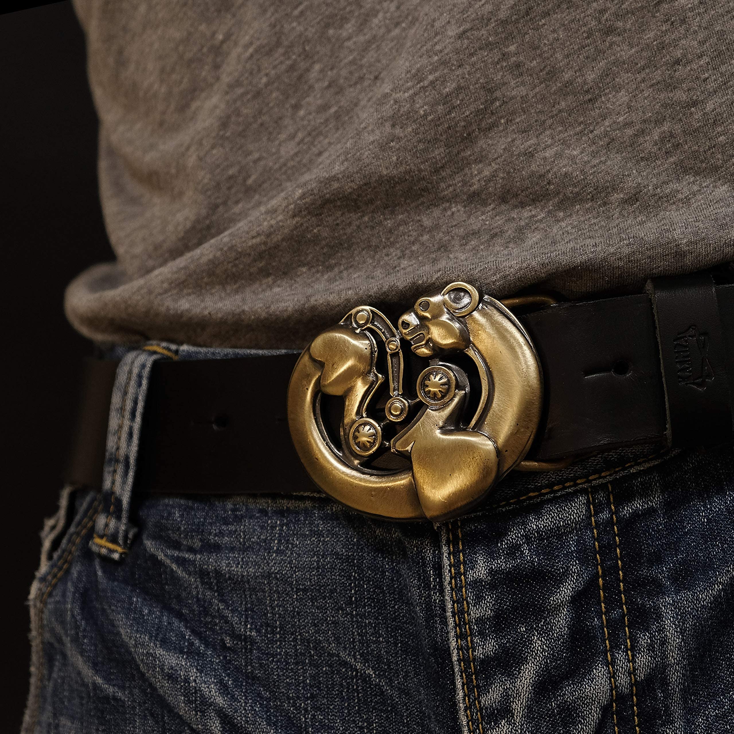 Handmade Scythian Art Leather Belt with Ornamental Brass Buckle - Leopard Design for Men & Women | Perfect for Casual Wear, Renaissance Fairs & Historical Reenactments