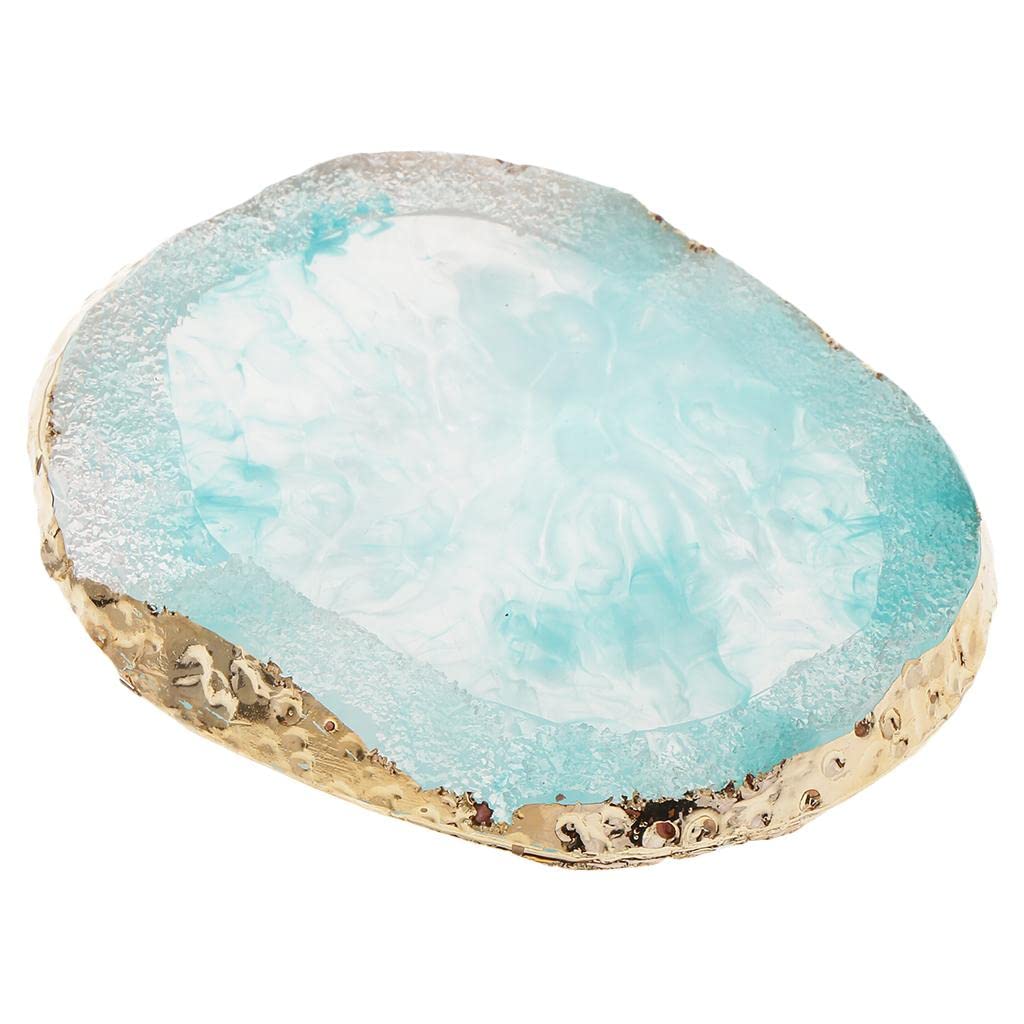 FAKEME Gold Edge Imitation Agate Coasters Set of 6 - Elegant Drink Coasters for Table Decor, Jewelry Display, and Home Accessories - Perfect for Parties, Weddings, and Gift Giving - Blue