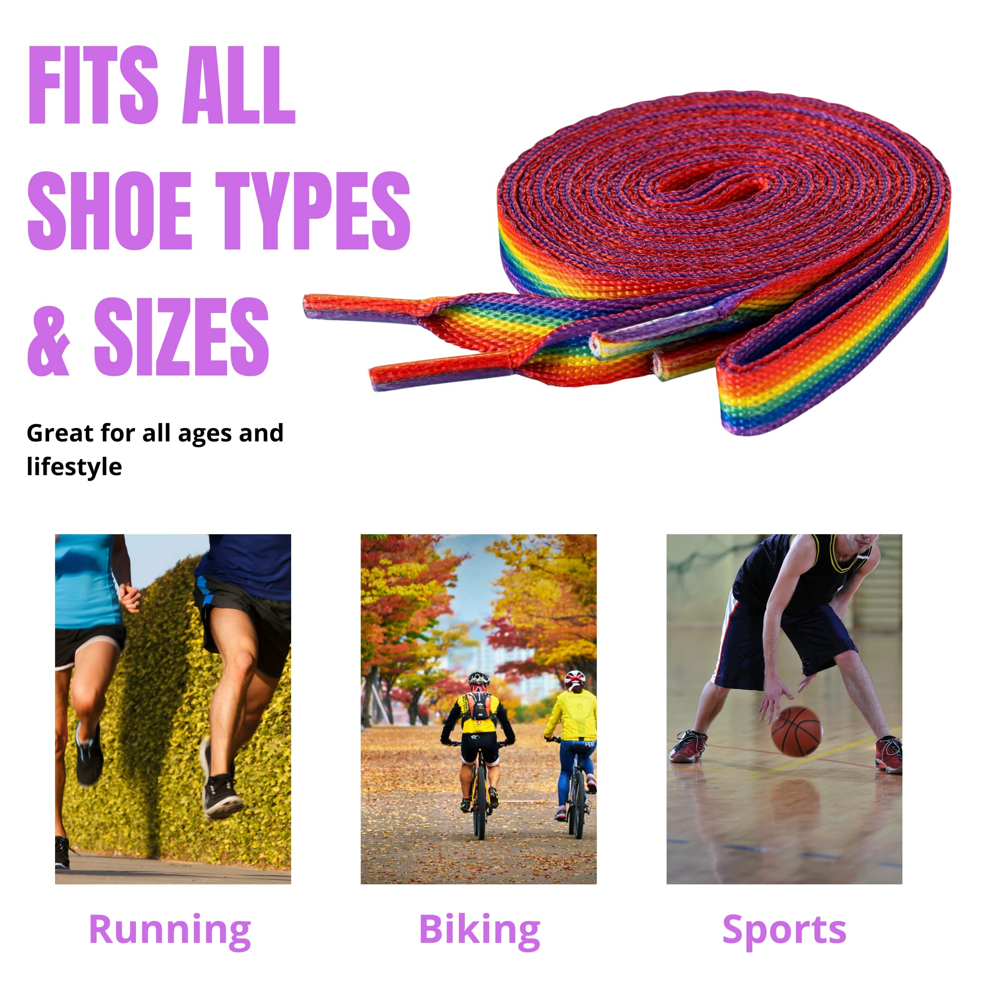 Rainbow Striped Shoelaces for Sneakers, Boots & Shoes - LGBTQ Pride Accessories for Everyday Wear, Pride Parades & LGBTQ Events