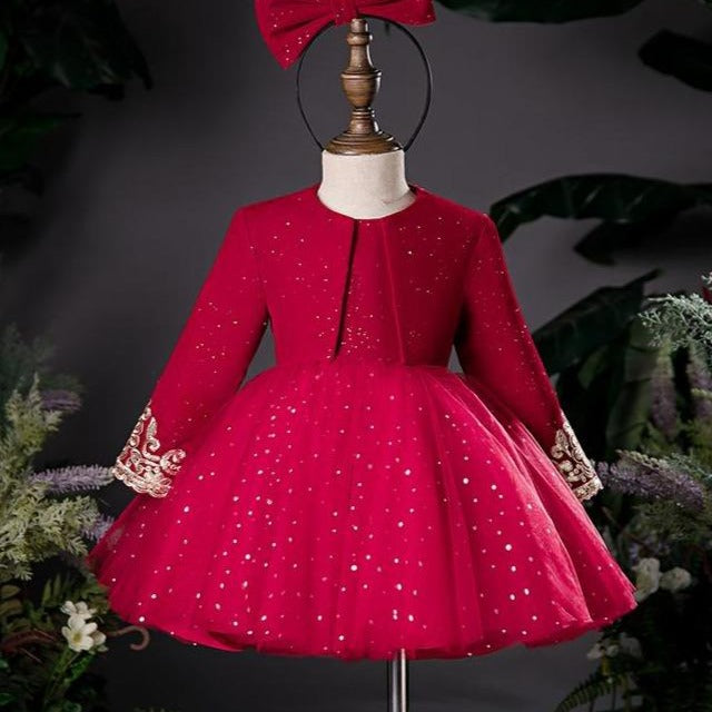 Baby Girl Christmas Dresses - Red Sparkly Glitter Party Gown for Holiday, Birthday & Formal Occasions | Toddler Princess Tutu Dress for Special Events & Photo Shoots