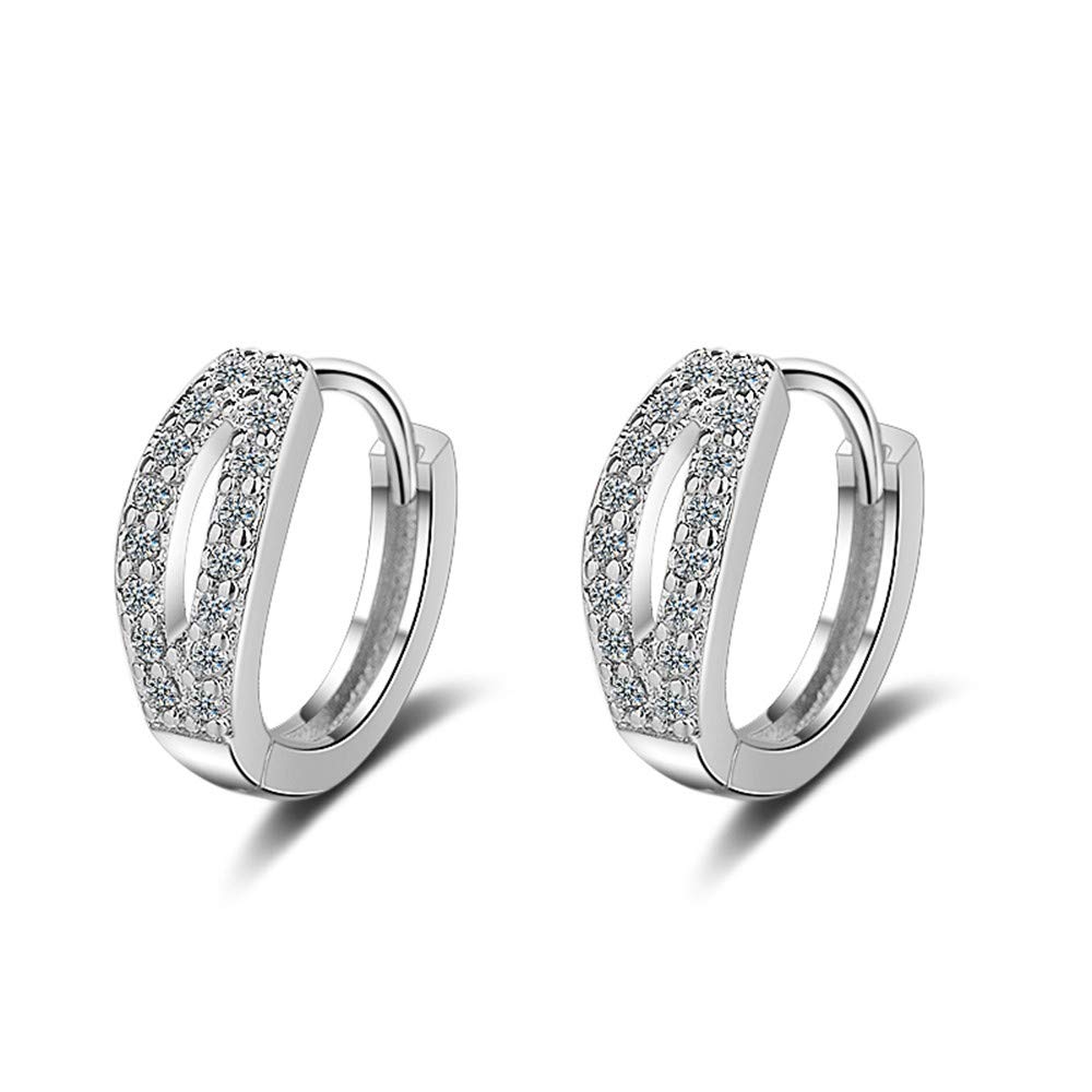Stylish Silver Double Row Zircon Hoop Earrings for Women - Elegant Dangle Stud Earrings Jewelry Set (1 Pair) | Perfect for Parties, Weddings & Everyday Wear