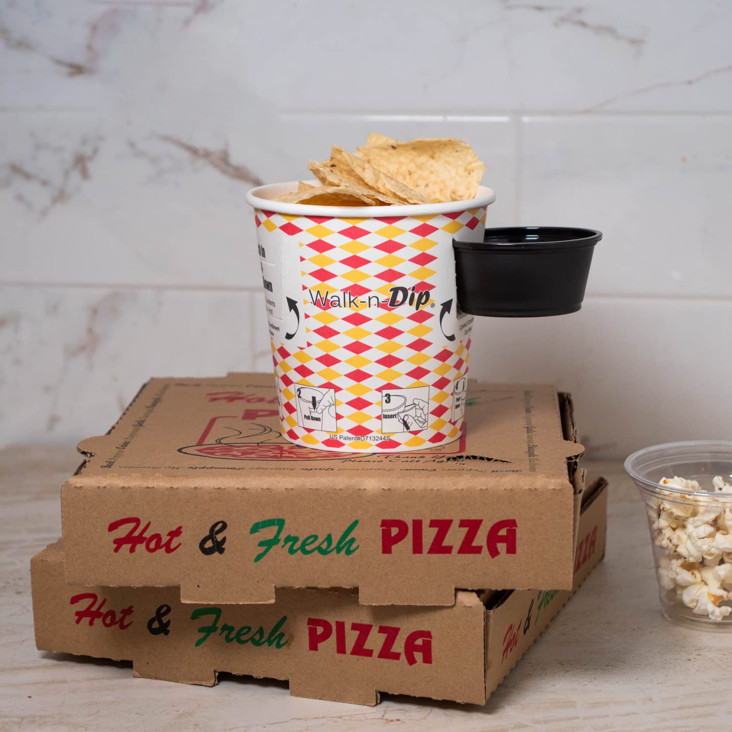 Walk-n-Dip Paper Food Containers with Portion Cups - 16oz 1000 Pack Disposable Snack Trays for Movie Theaters, Parties & Catering Events