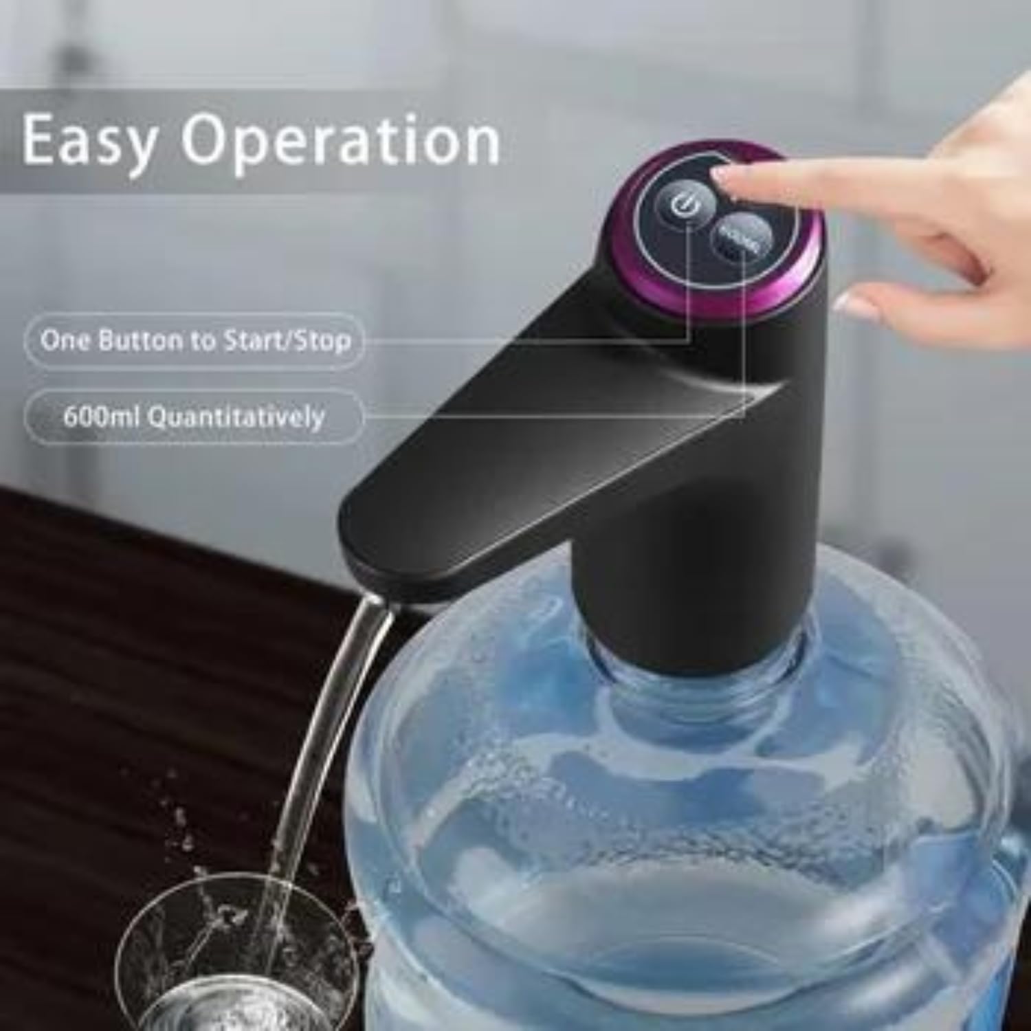 Portable Electric Smart Water Bottle Pump with Rechargeable USB - Mini USB Water Dispenser for 3 & 5 Gallon Bottles - Perfect for Home, Office, Gym & Outdoor Activities