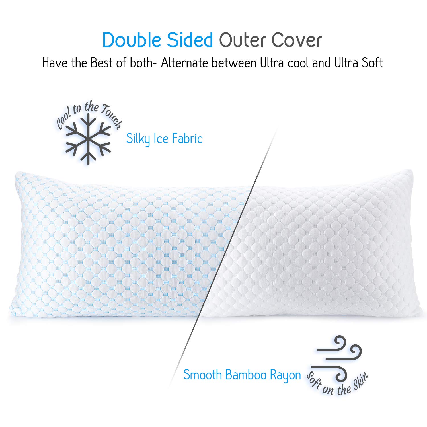 Nestl Cooling Body Pillows - Shredded Memory Foam & Gel Infused for Nighttime Comfort, Adjustable 20x54 Inch Breathable Bed Pillow (2-Pack) with Washable Cover - Perfect for Side Sleepers, Pregnancy Support & Hot Sleepers