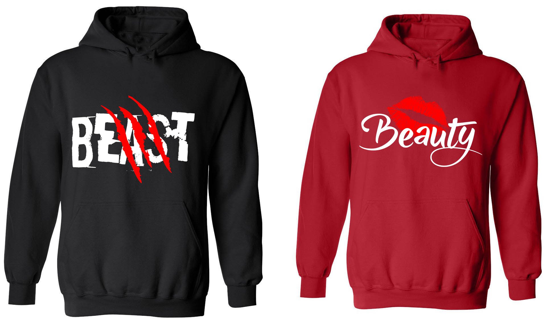 Beast & Beauty Matching Couple Hoodies - His and Her Sweatshirts for Couples | Cozy Winter Outfits & Romantic Date Nights