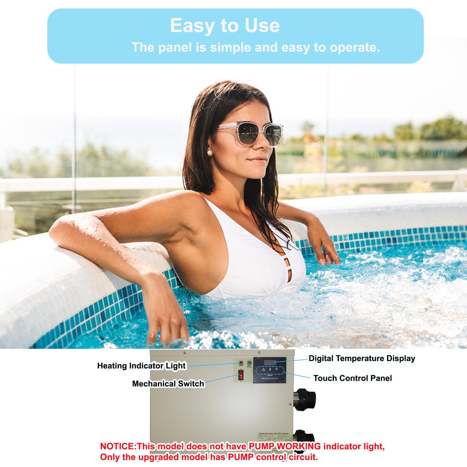 11KW 220V Electric Pool Heater with Digital Thermostat & Touch Display - Energy Efficient Swimming Pool Water Heater for Spas, Bathtubs, In-Ground & Above Ground Pools - Perfect for Year-Round Swimming Comfort