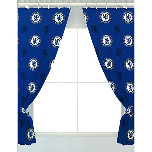 Chelsea FC Official Repeat Crest Curtains - Blue Premier League Team Curtain Pair for Living Room & Bedroom Decor
