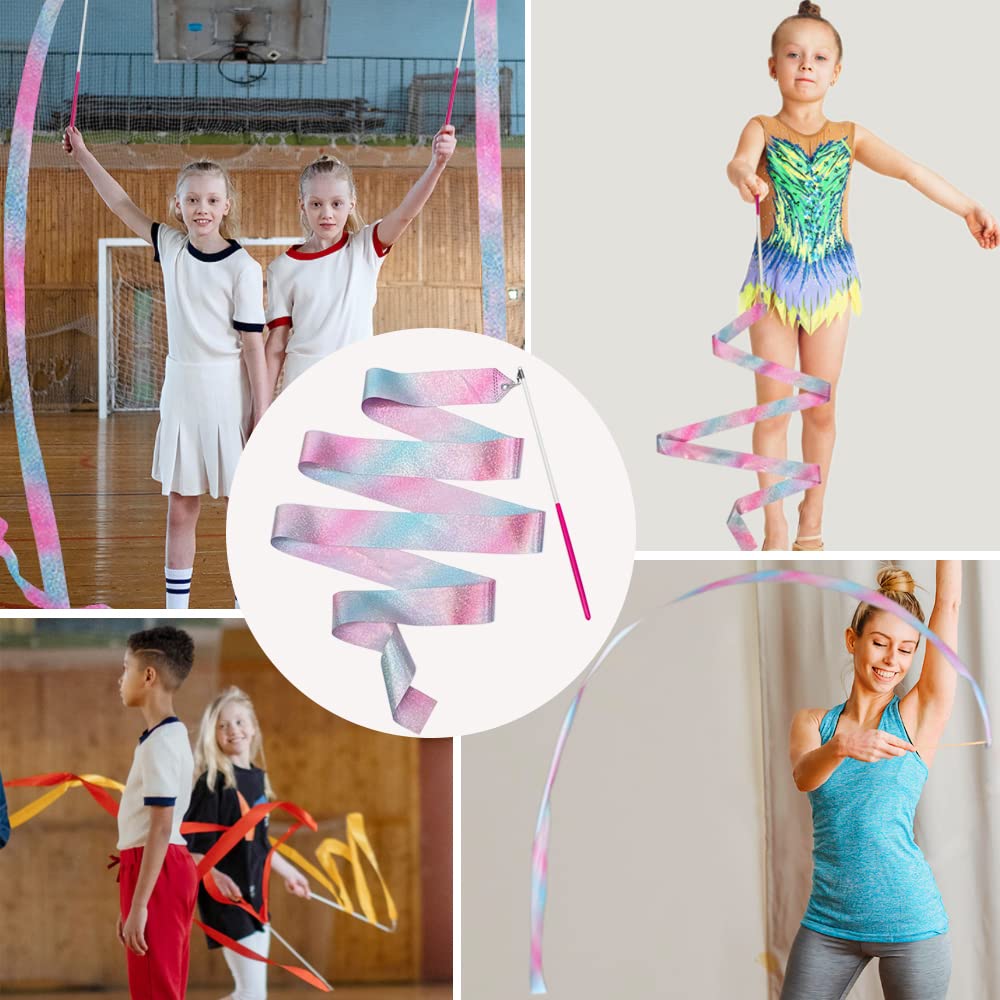 HZMM 78.7 Inch Sparkling Dance Ribbon Streamer with Wand, Twirling Rhythmic Gymnastics Ribbon for Kids Girls Adults, Artistic Dancing Training, Talent Shows, Performances, and Stage Events