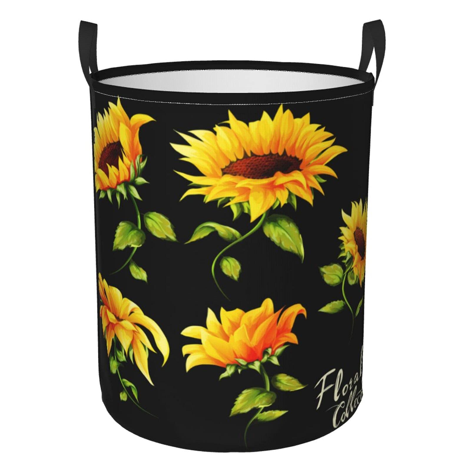 FeHuew Collapsible Laundry Basket with Handle - Waterproof Fabric Hamper for Clothes, Toys & Storage | Foldable Organizer Bin for Bedroom, Bathroom & Nursery | Large Capacity Dirty Clothes Hamper (Sunflower Floral Design)