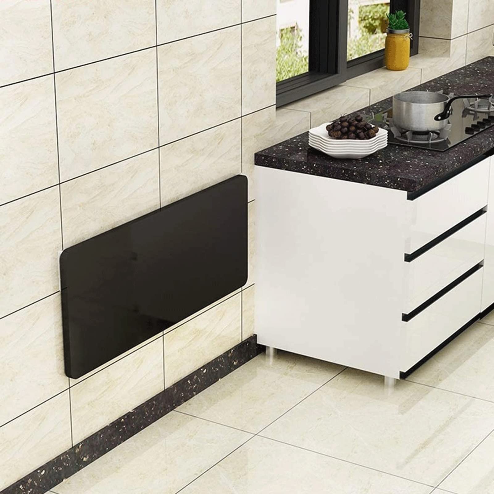 Space-Saving Wall Mounted Folding Table - 70x50cm Black Floating Dining Table | DIY Craft Desk | Easy Installation & Cleaning | Perfect for Small Apartments, Kitchens & Home Offices