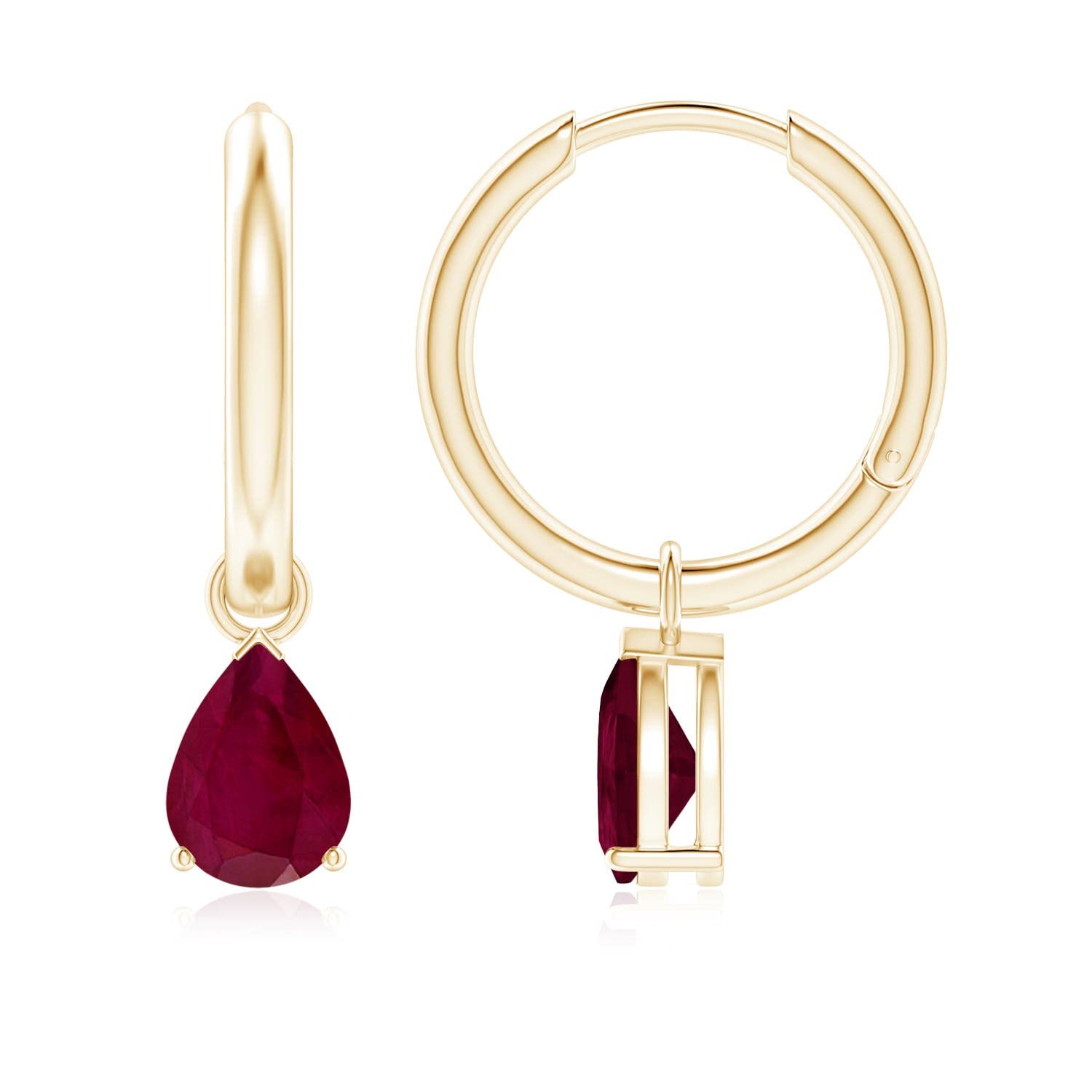 ANGARA 14K Solid Gold/Platinum Natural Ruby Drop Hoop Earrings for Women | July Birthstone Jewelry Gift for Her | Birthday, Wedding, Anniversary Present | Perfect for Formal Events, Date Nights & Special Occasions
