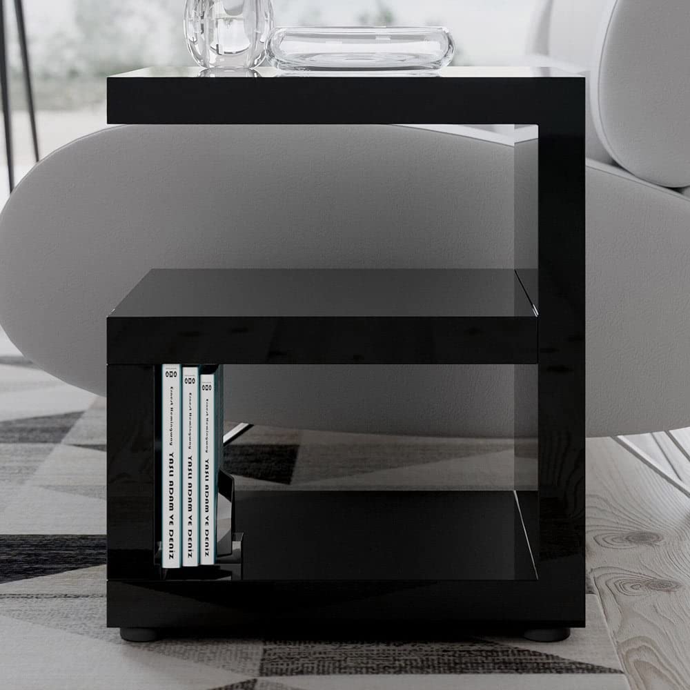 ZURI Furniture Jayden High Gloss Modern Side Table - Black Nightstand for Bedroom, Living Room, or Office - Contemporary Accent Table with Sleek Design