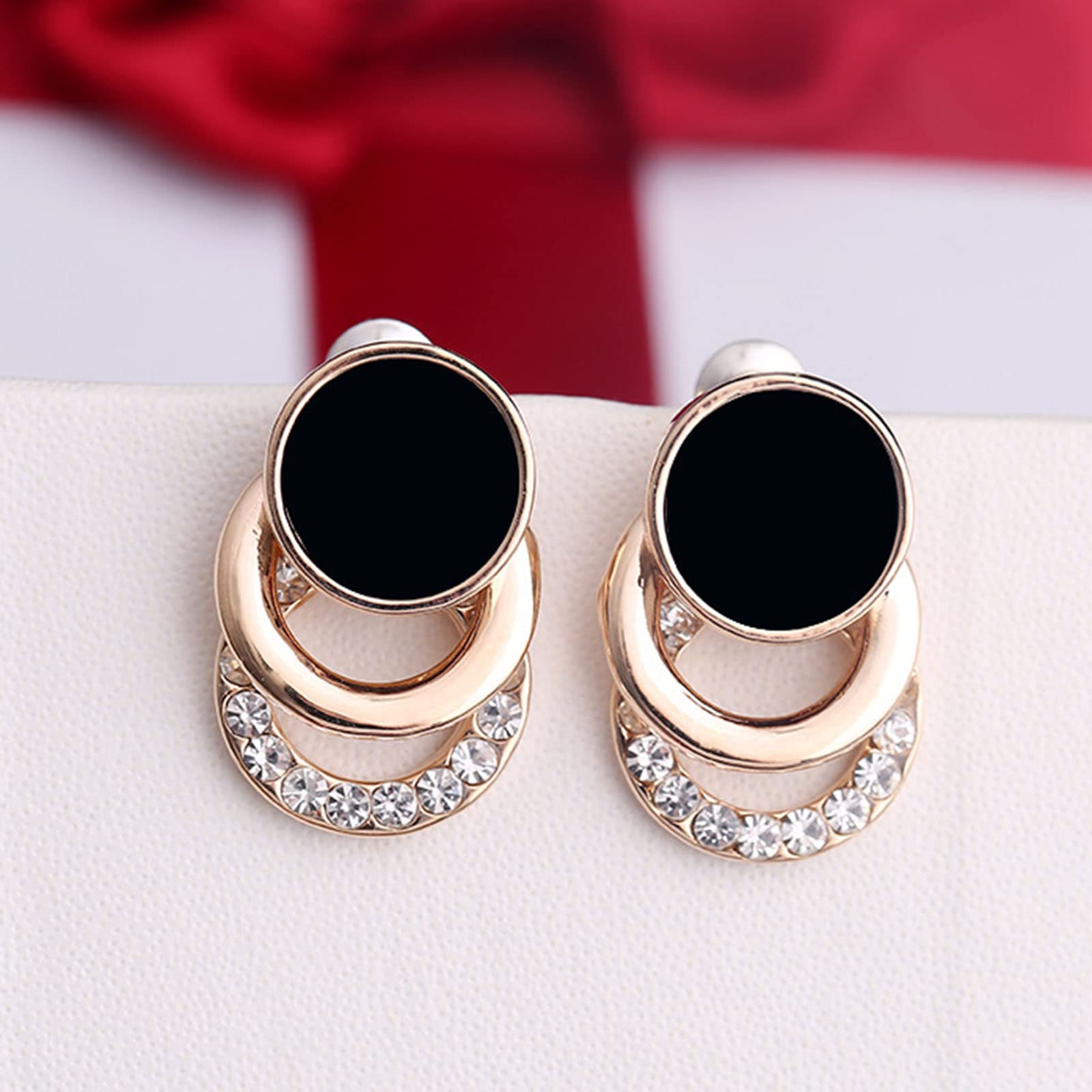 Boho Geometric Hoop Earrings for Women - Gold Crystal Dangle Earrings with Black Dot Studs, Layered Statement Drop Earrings for Wedding, Prom, Party & Everyday Wear