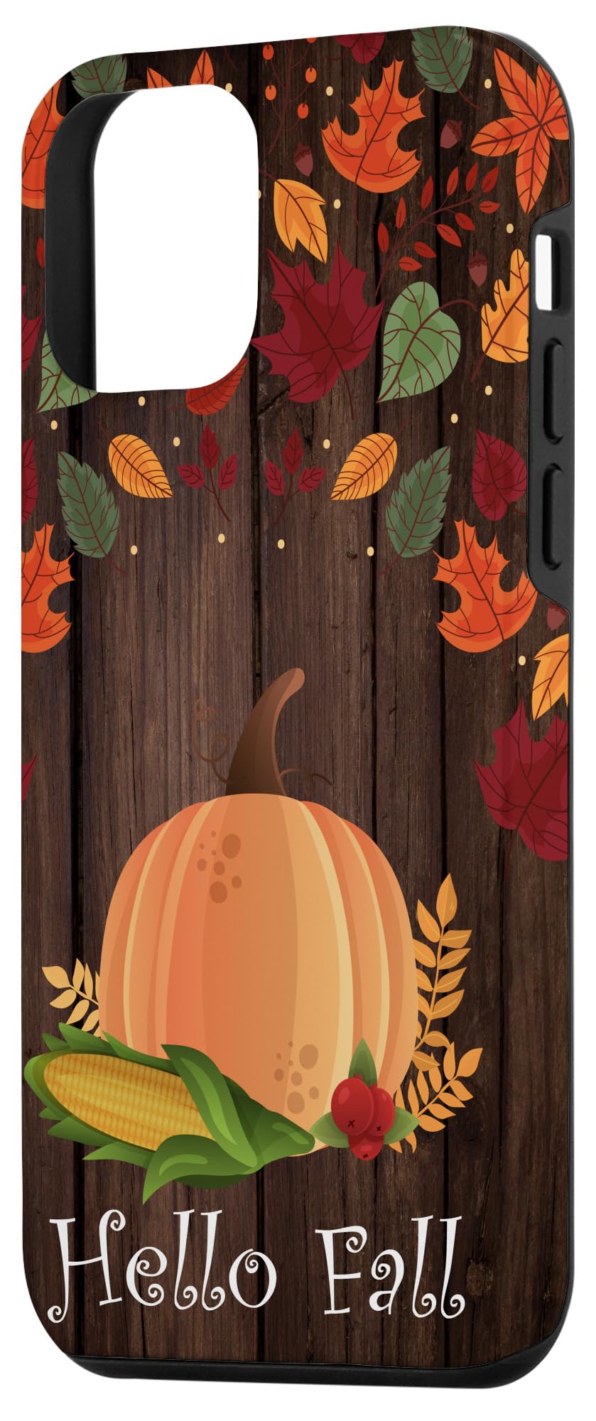 iPhone 12 Mini Case - Halloween Pumpkin & Autumn Leaves Design - Wooden Black & Orange Phone Cover for Fall Season | Perfect for Halloween Parties, Thanksgiving Gatherings & Autumn Photography