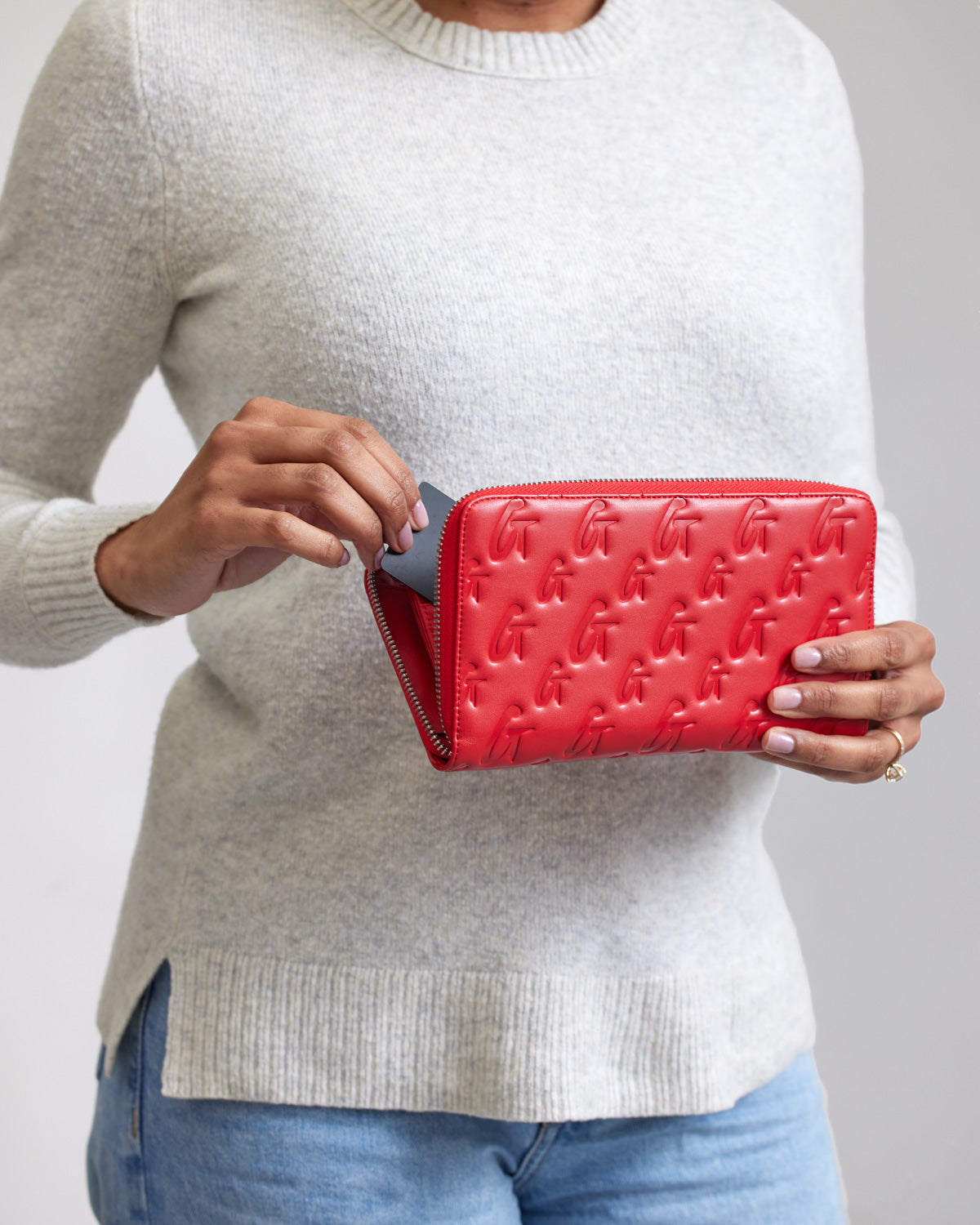JUMBO MONOGRAM WALLET - Premium Red Leather Wallet for Men & Women | Perfect for Everyday Use, Travel & Gift Giving