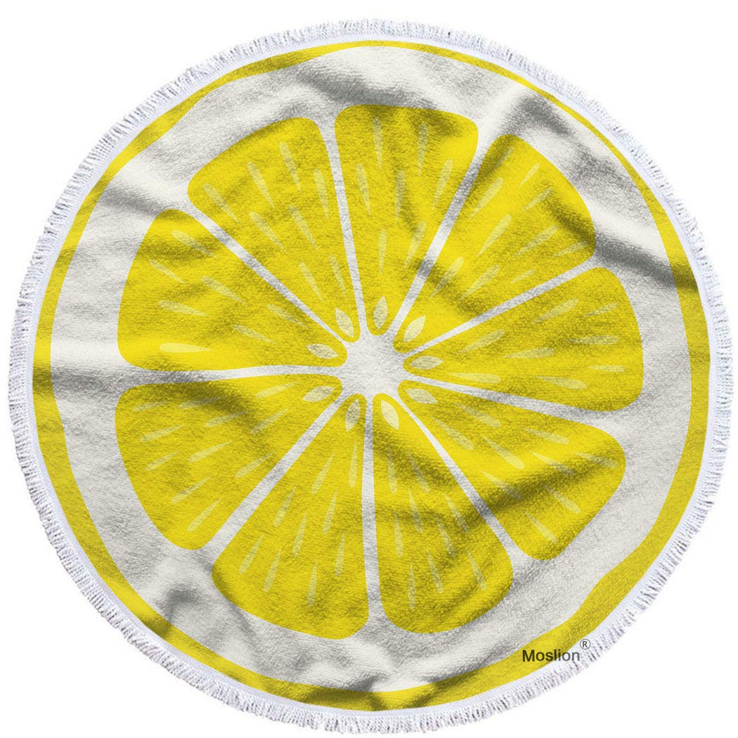 Large 63 Inch Lemon Slice Beach Towel - Citrus Fruit Print, Soft Microfiber & Polyester Blend, Quick Dry, UV Protection | Perfect for Pool, Beach, Yoga, Picnics & Summer Outdoor Activities