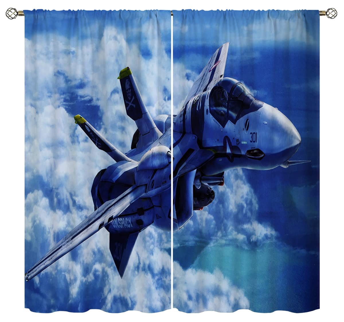 Blackout Curtains with Airplane Design - Thermal Insulated Darkening Drapes for Bedroom & Living Room (42x63 Inch) | Perfect for Kids Rooms, Home Theater & Light Sleepers