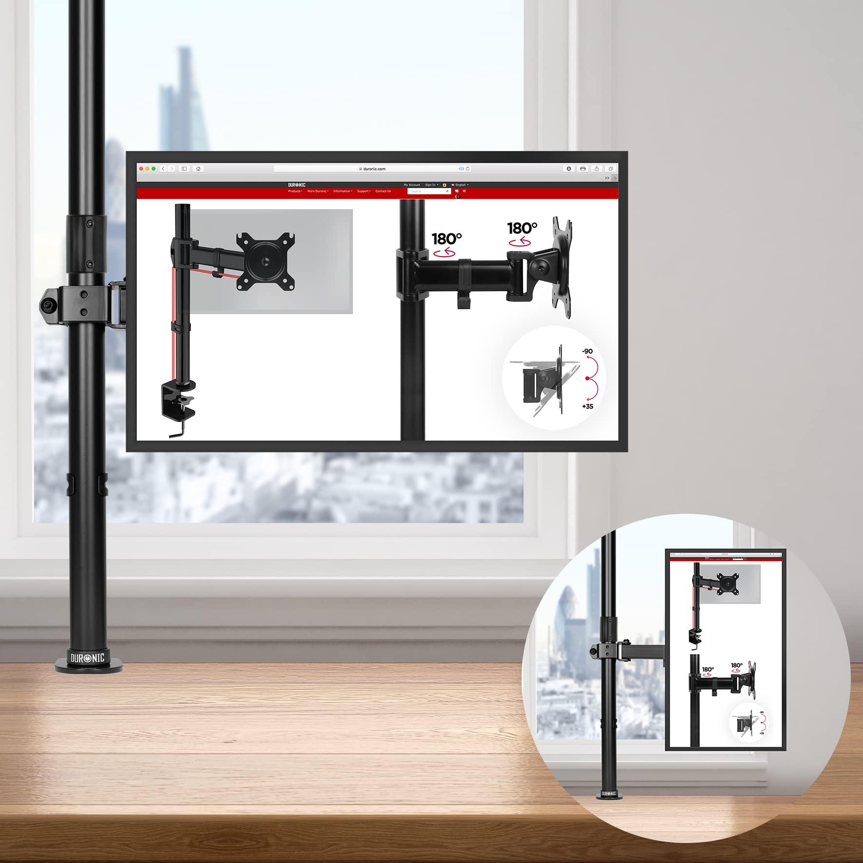 Duronic Single Monitor Stand DMT151X2 - Adjustable Monitor Arm Desk Mount for 13-32
